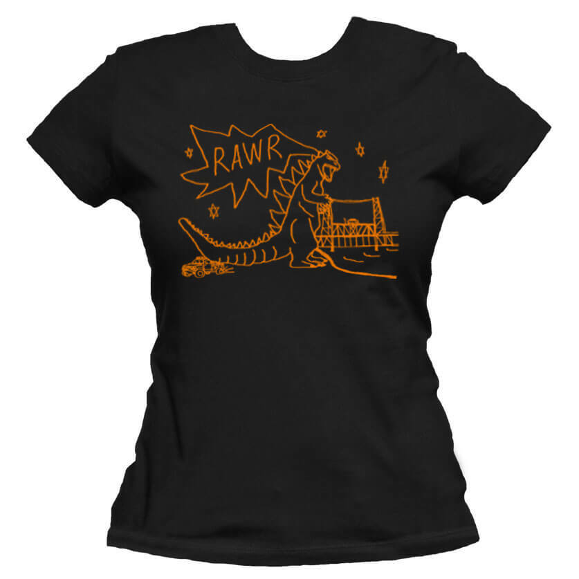 RAWR Dinosaur Unisex Or Women's Cotton T-shirt-Black-Woman