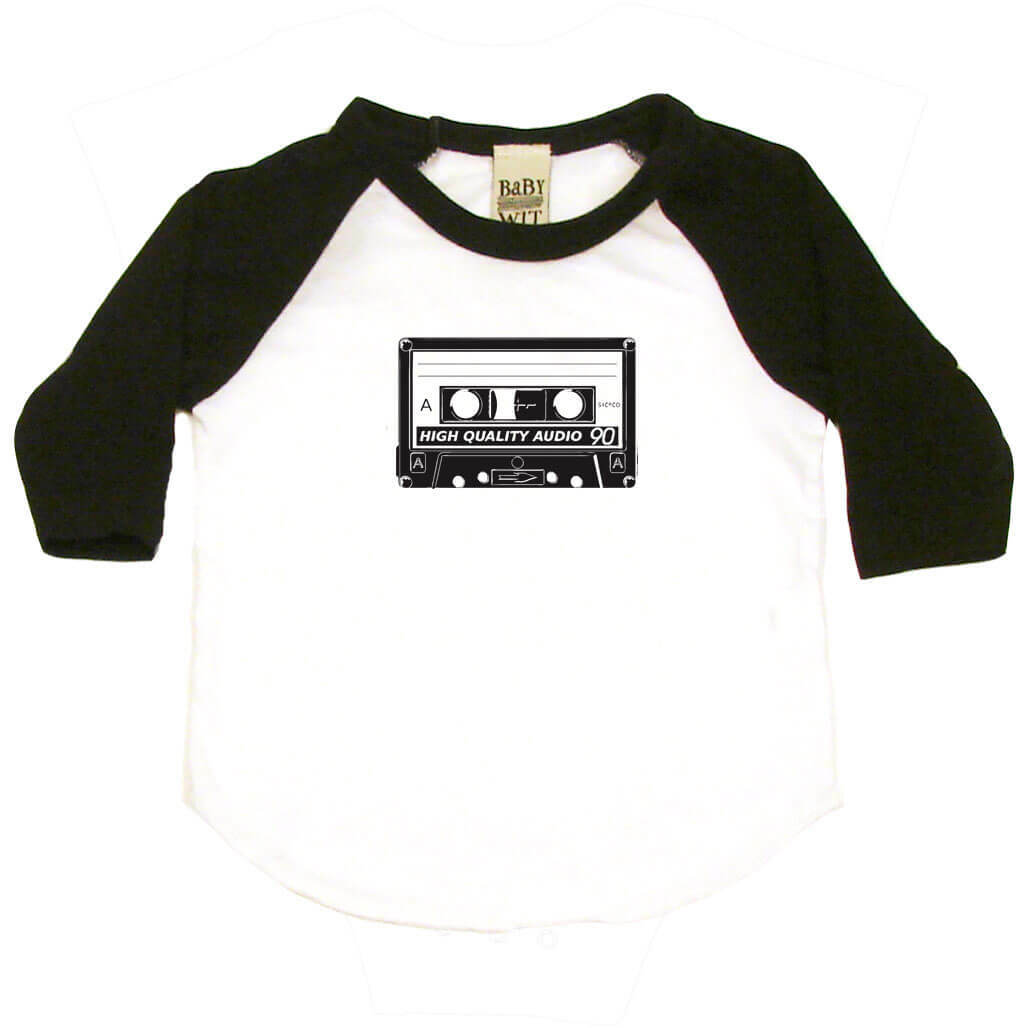 Cassette Tape Infant Bodysuit or Raglan Baby Tee-White/Black-3-6 months