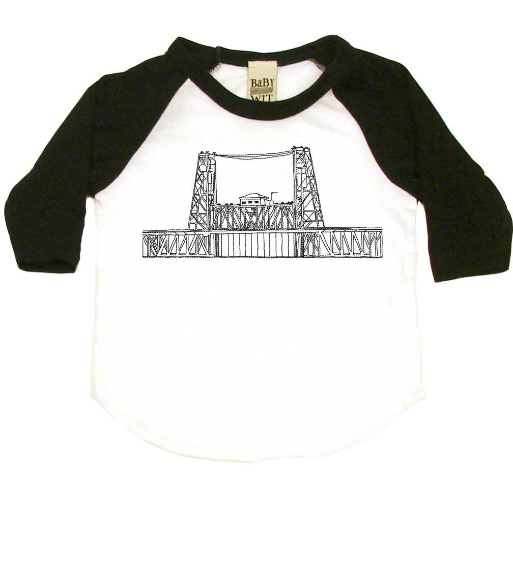 Steel Bridge Infant Bodysuit or Raglan Baby Tee-White/Black-3-6 months