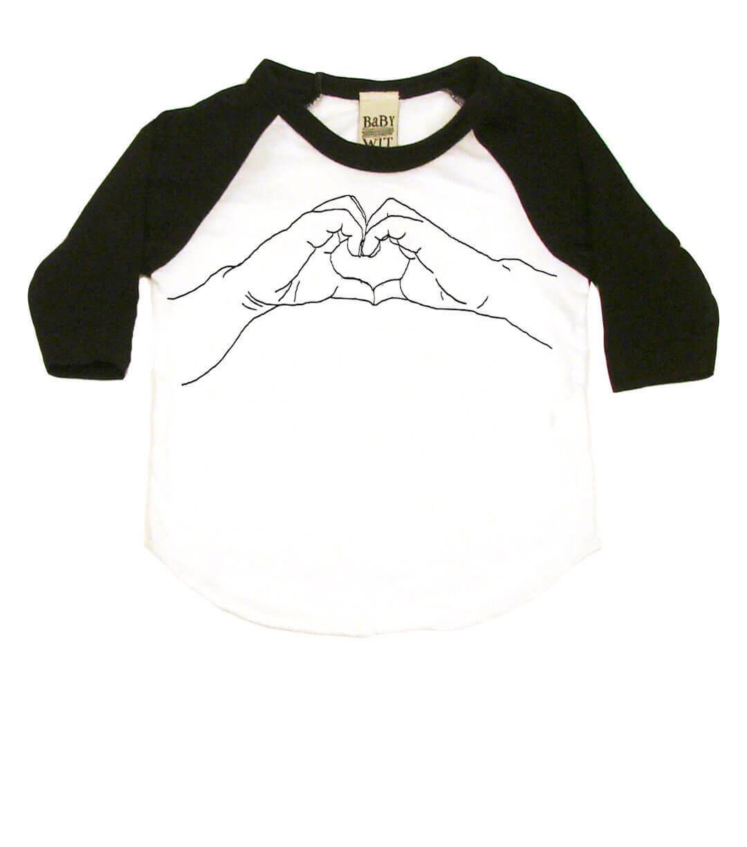 Heart Hands Infant Bodysuit or Raglan Tee-White/Black-3-6 months