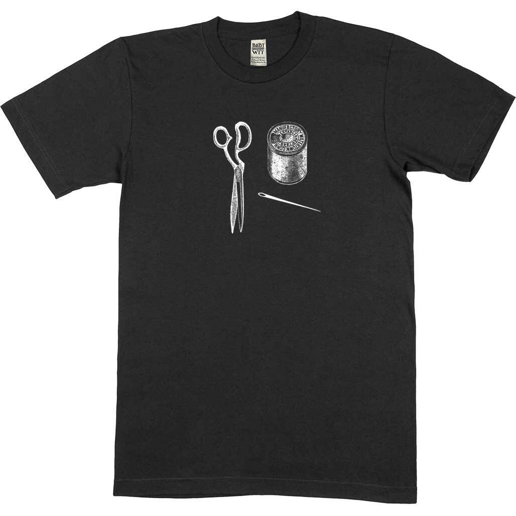 Vintage Sewing Kit Unisex Or Women's Cotton T-shirt-Black-Unisex