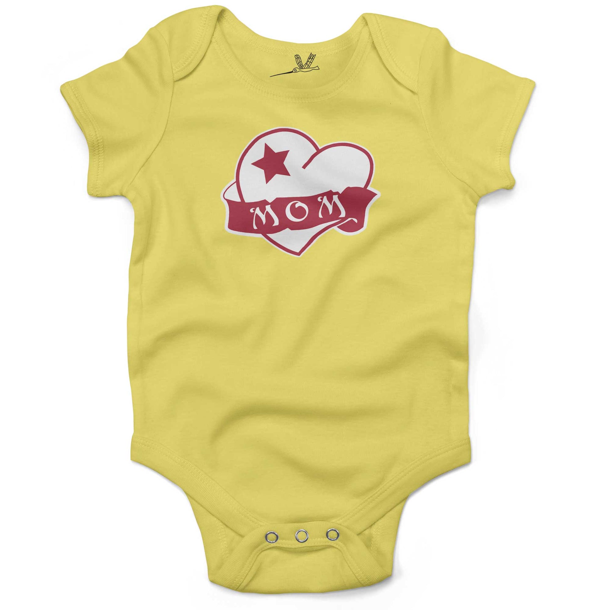 Mom Tattoo Heart Infant Bodysuit or Raglan Tee-Yellow-3-6 months
