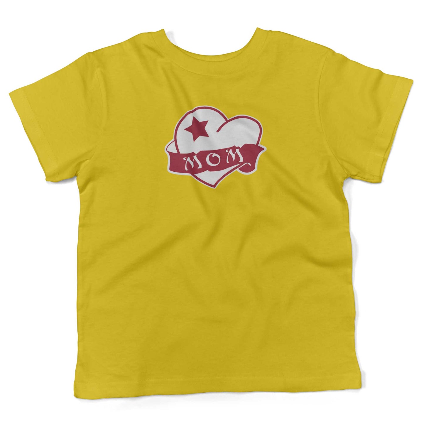Mom Tattoo Heart Toddler Shirt-Sunshine Yellow-2T