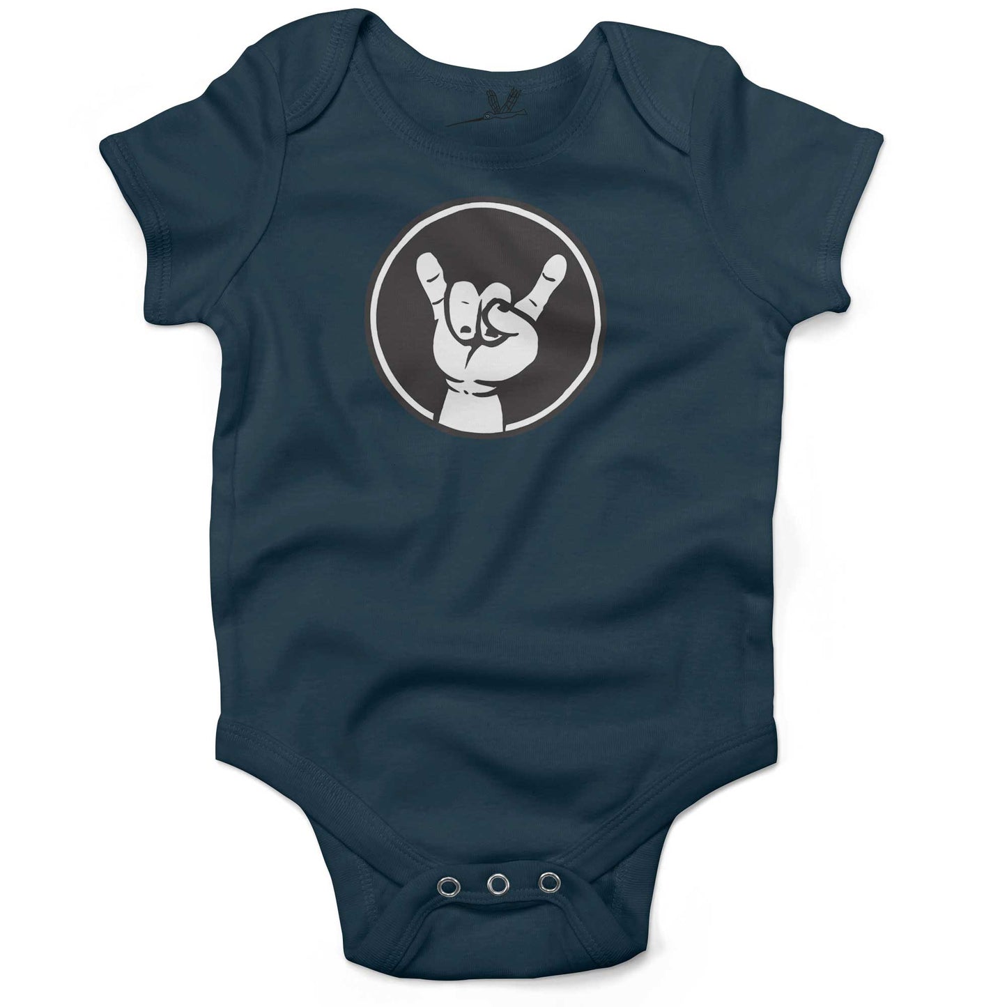 Rock Hand Symbol Infant Bodysuit or Raglan Tee-Organic Pacific Blue-3-6 months