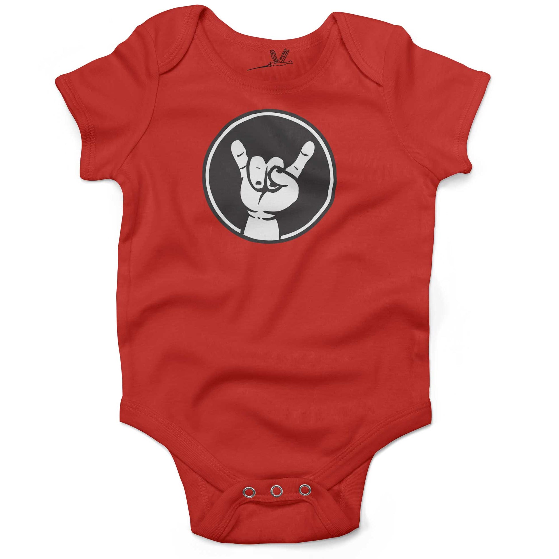 Rock Hand Symbol Infant Bodysuit or Raglan Tee-Organic Red-3-6 months