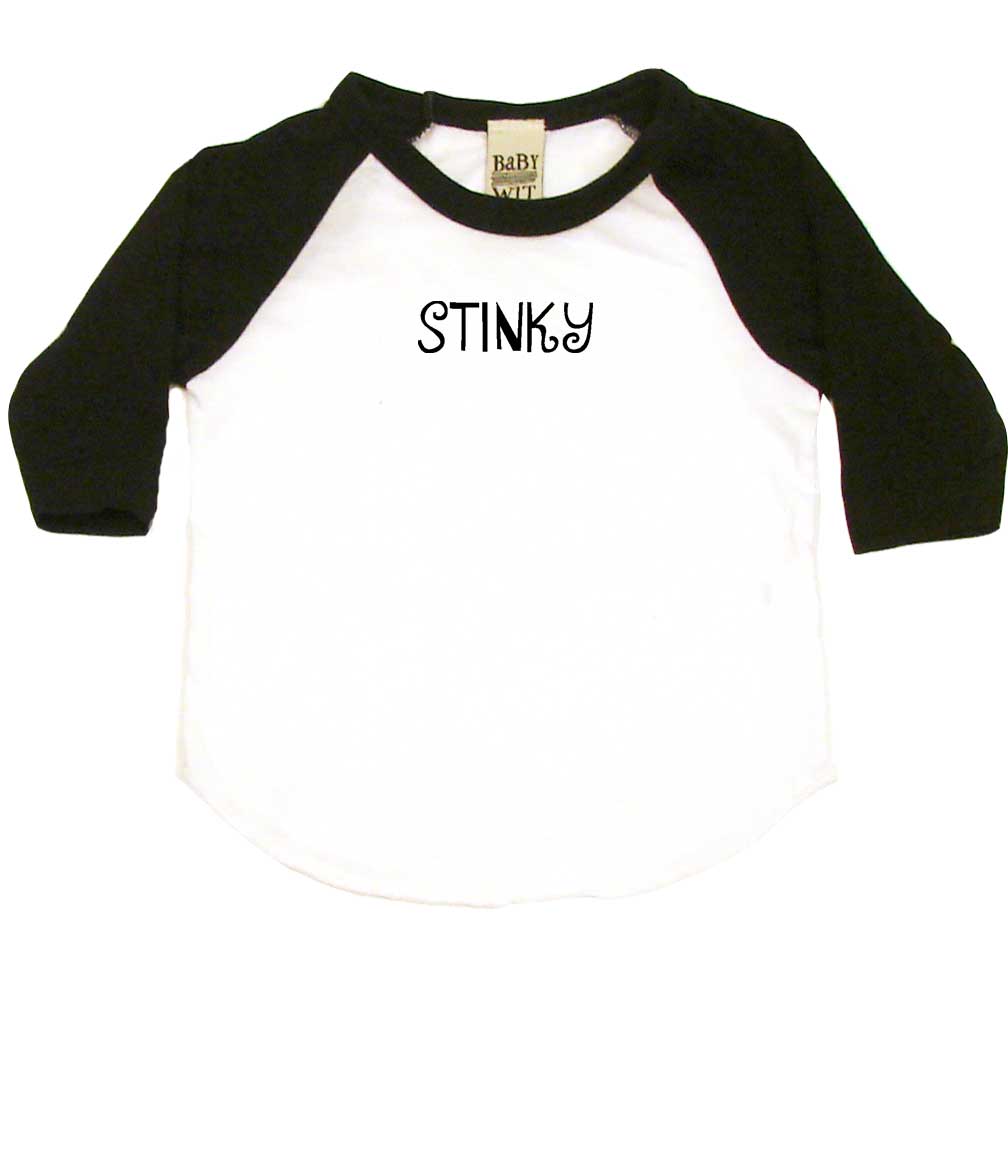 Stinky Infant Bodysuit or Raglan Baby Tee-White/Black-3-6 months