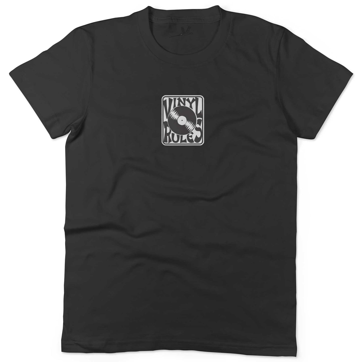Vinyl Rules Unisex Or Women's Cotton T-shirt-Black-Woman