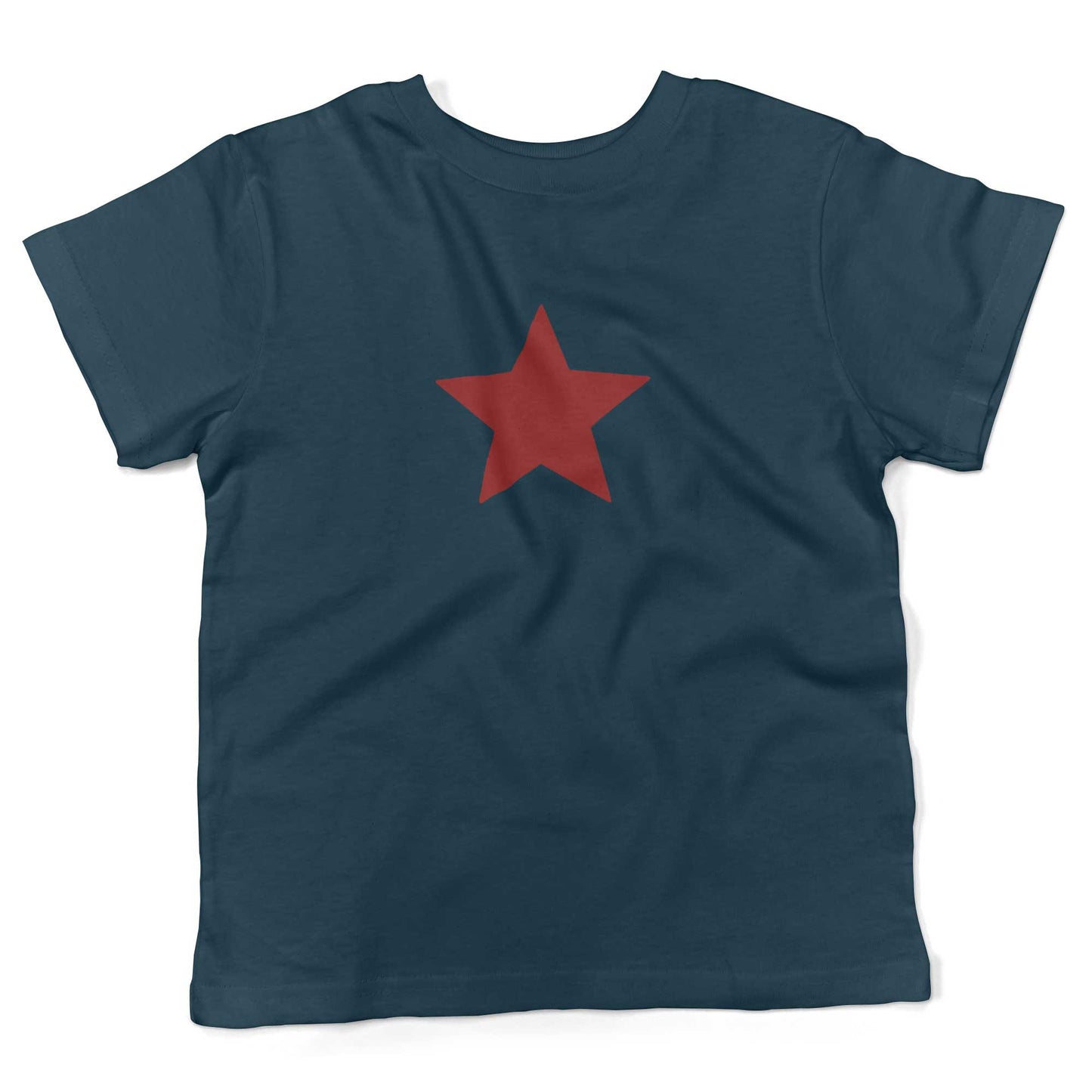 Five-Point Star Toddler Shirt-Organic Pacific Blue-Red Star
