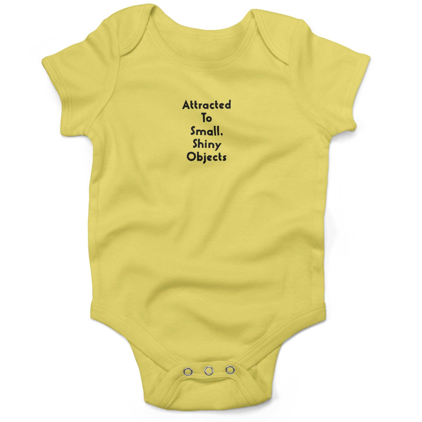 Attracted To Small, Shiny Objects Baby One Piece-Yellow-3-6 months