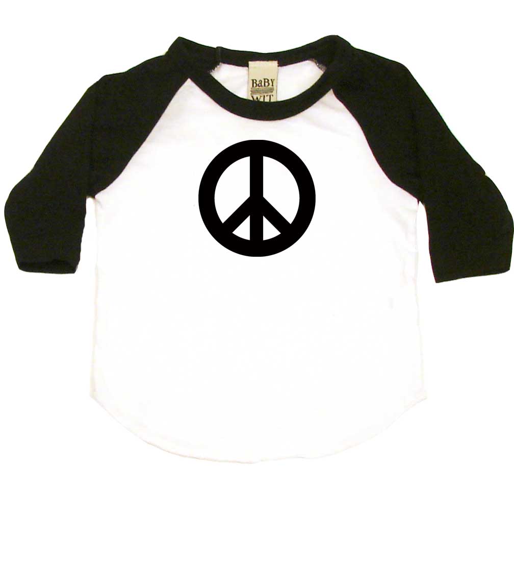 Peace Sign Infant Bodysuit or Raglan Tee-White/Black-3-6 months