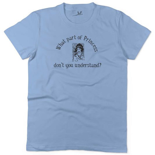 What Part Of Princess Don't You Understand? Unisex Or Women's Cotton T-shirt-Baby Blue-Woman