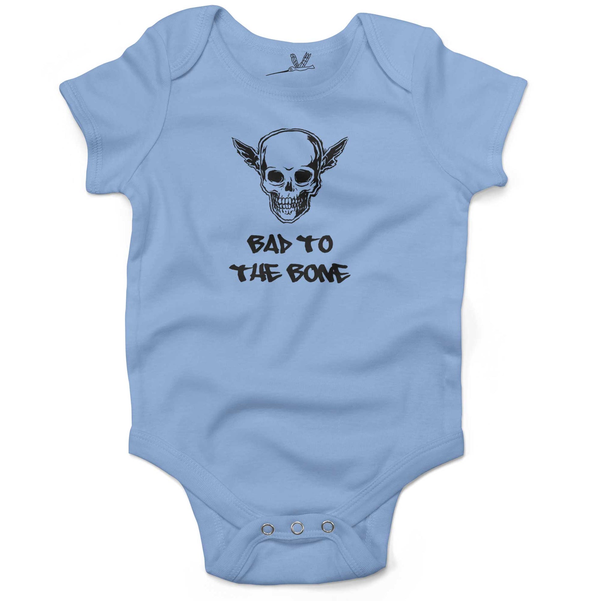 Bad To The Bone Infant Bodysuit or Raglan Tee-Organic Baby Blue-3-6 months