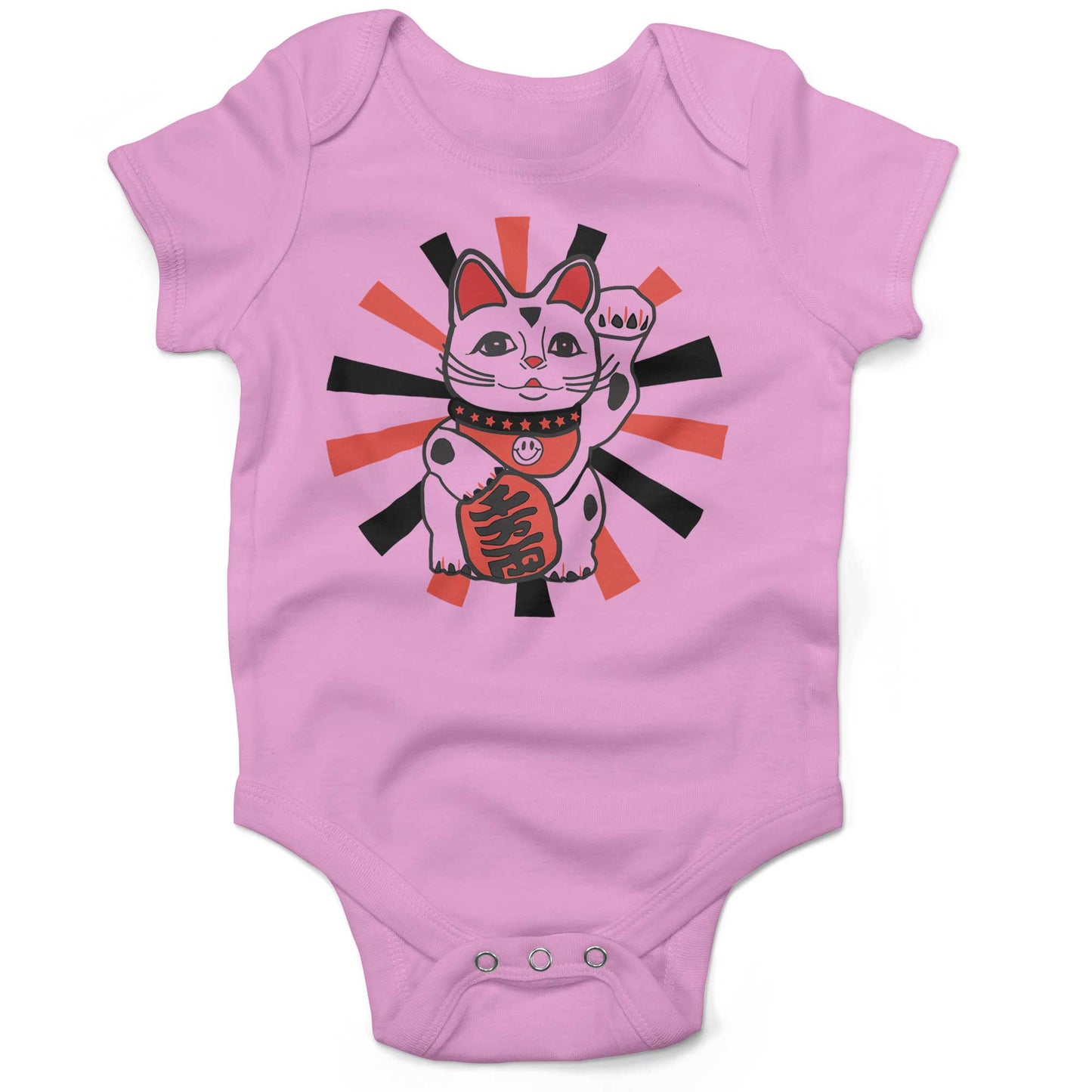 Japanese Lucky Cat Infant Bodysuit or Raglan Tee-Organic Pink-3-6 months