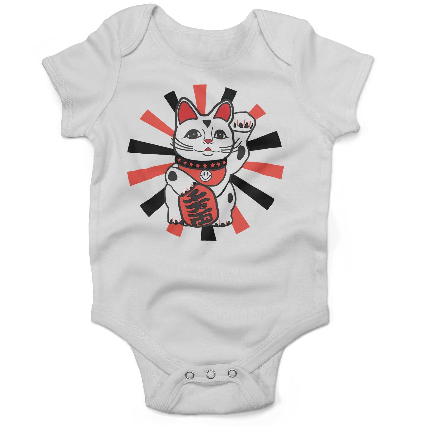 Japanese Lucky Cat Infant Bodysuit or Raglan Tee-White-3-6 months