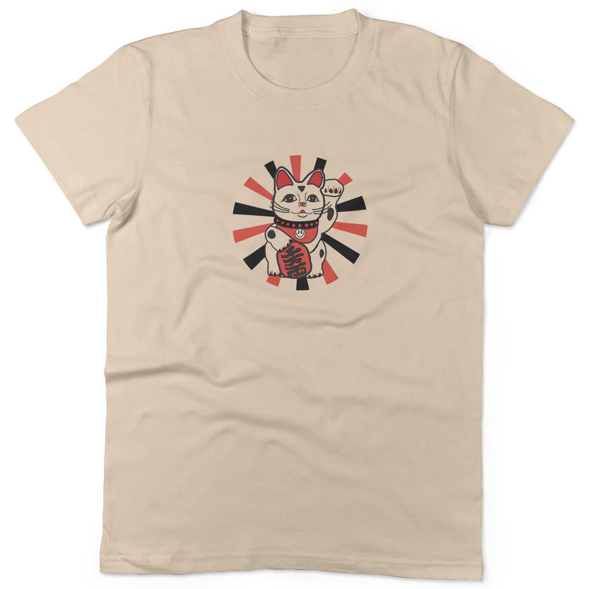Japanese Lucky Cat Unisex Or Women's Cotton T-shirt-Organic Natural-Woman