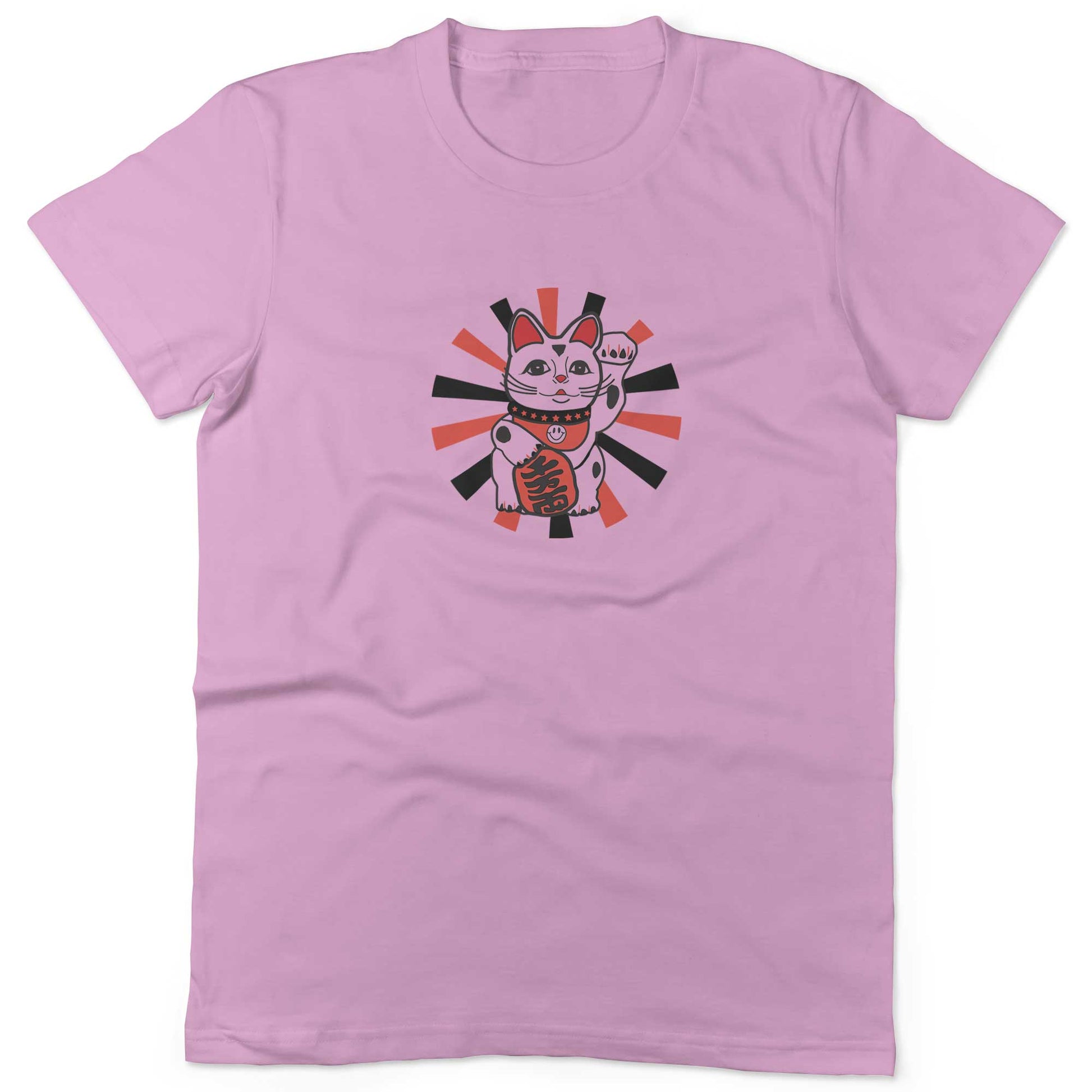 Japanese Lucky Cat Unisex Or Women's Cotton T-shirt-Pink-Woman
