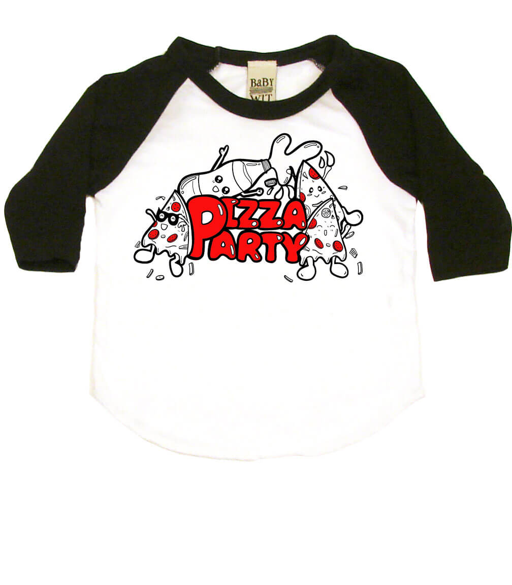 Pizza Party Infant Bodysuit or Raglan Baby Tee-White/Black-3-6 months