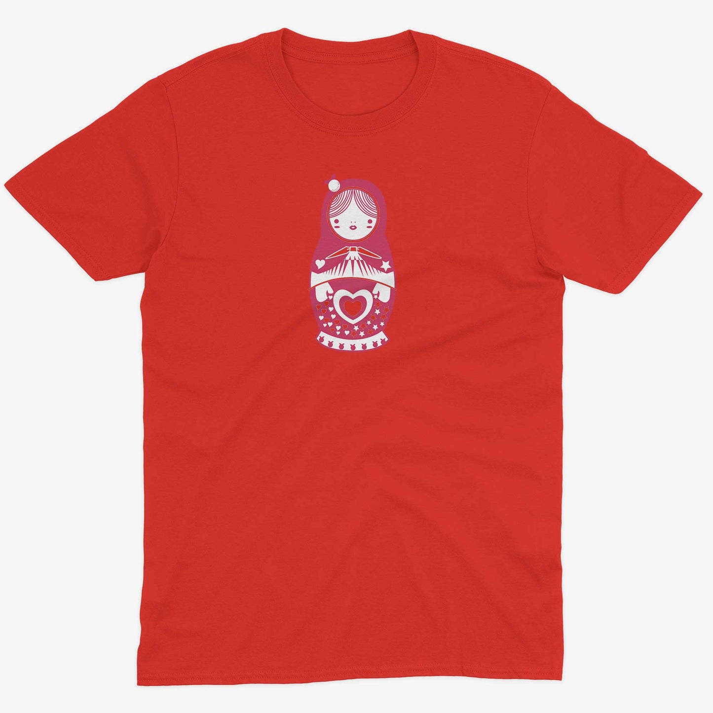 Russian Doll Unisex Or Women's Cotton T-shirt-Red-Unisex