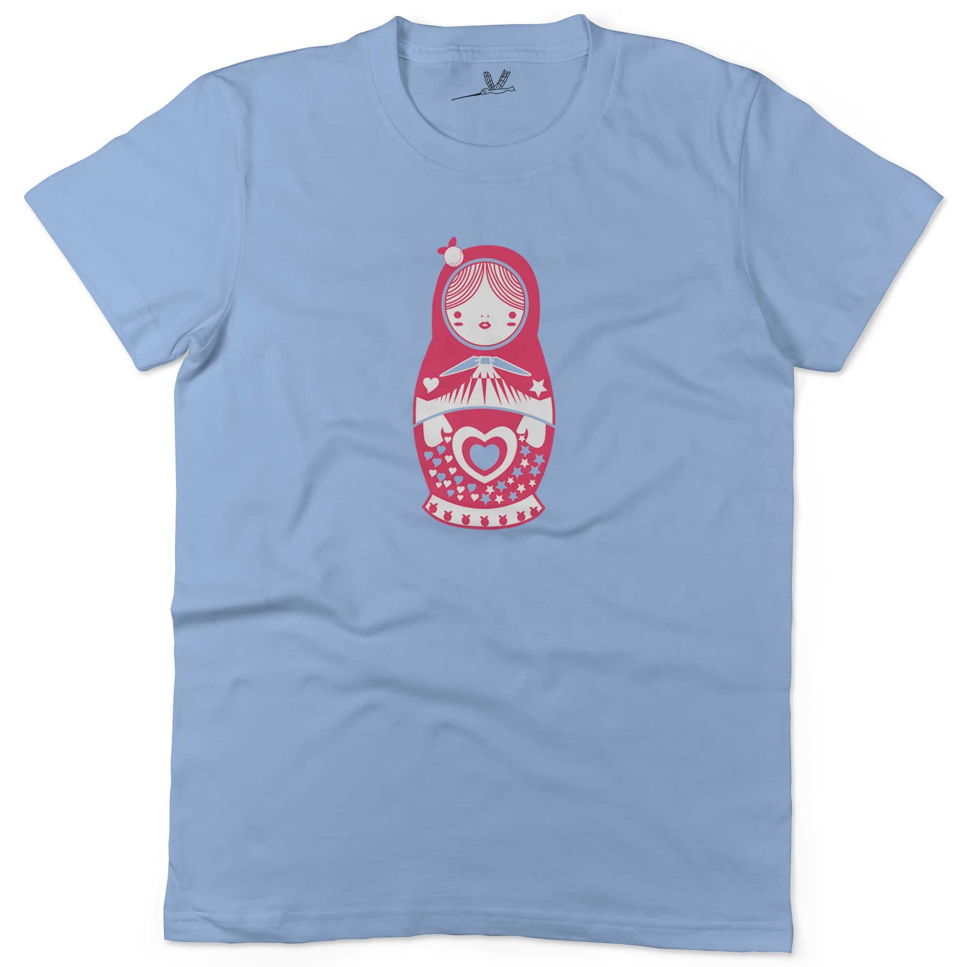 Russian Doll Unisex Or Women's Cotton T-shirt-Baby Blue-Woman