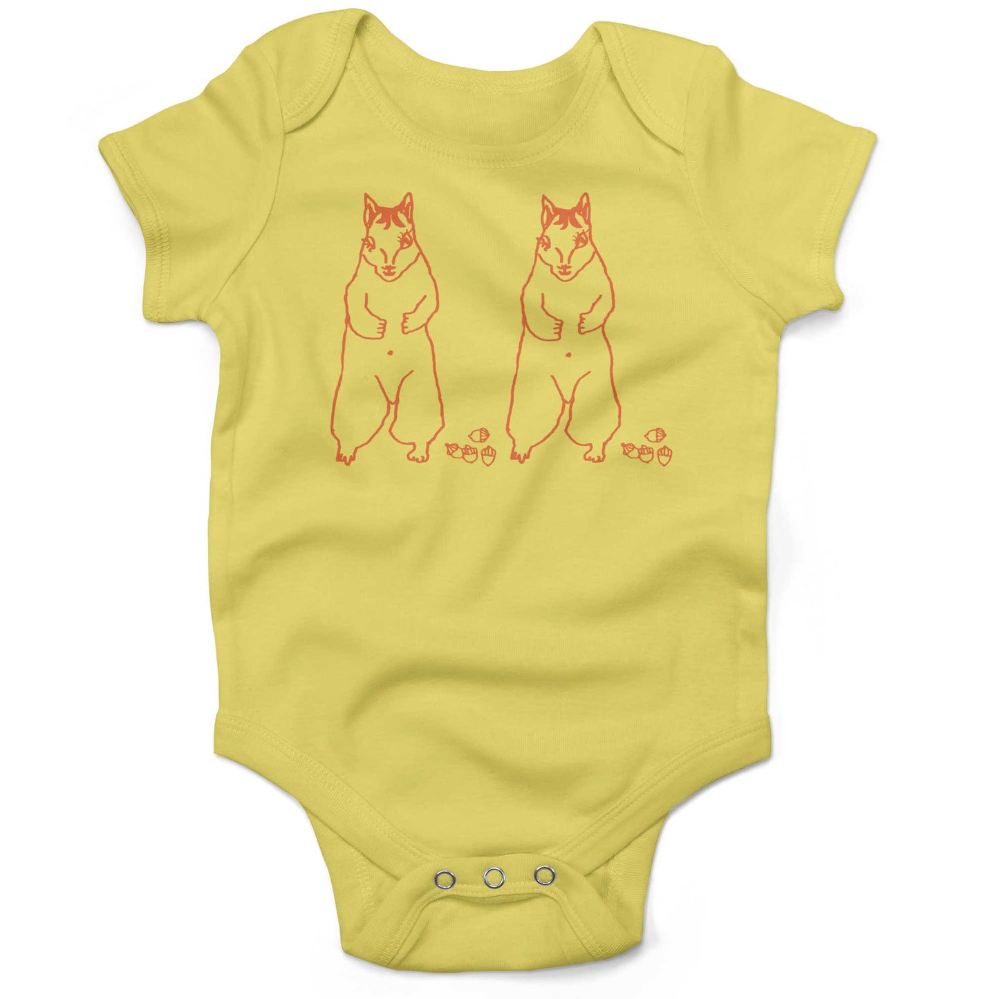 Cute Dancing Squirrels With Nuts Infant Bodysuit or Raglan Tee-Yellow-3-6 months