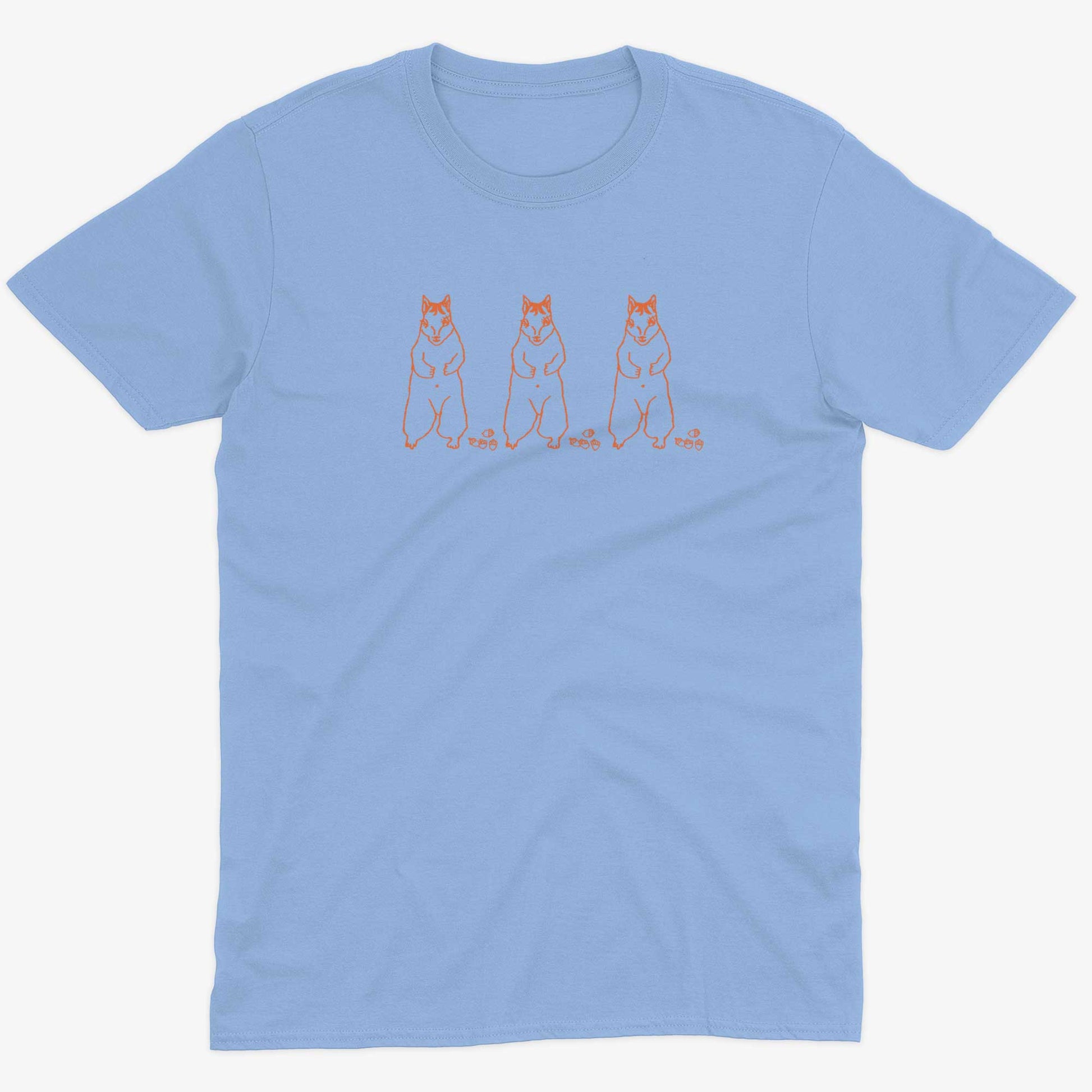Cute Dancing Squirrels With Nuts Unisex Or Women's Cotton T-shirt-Baby Blue-Unisex