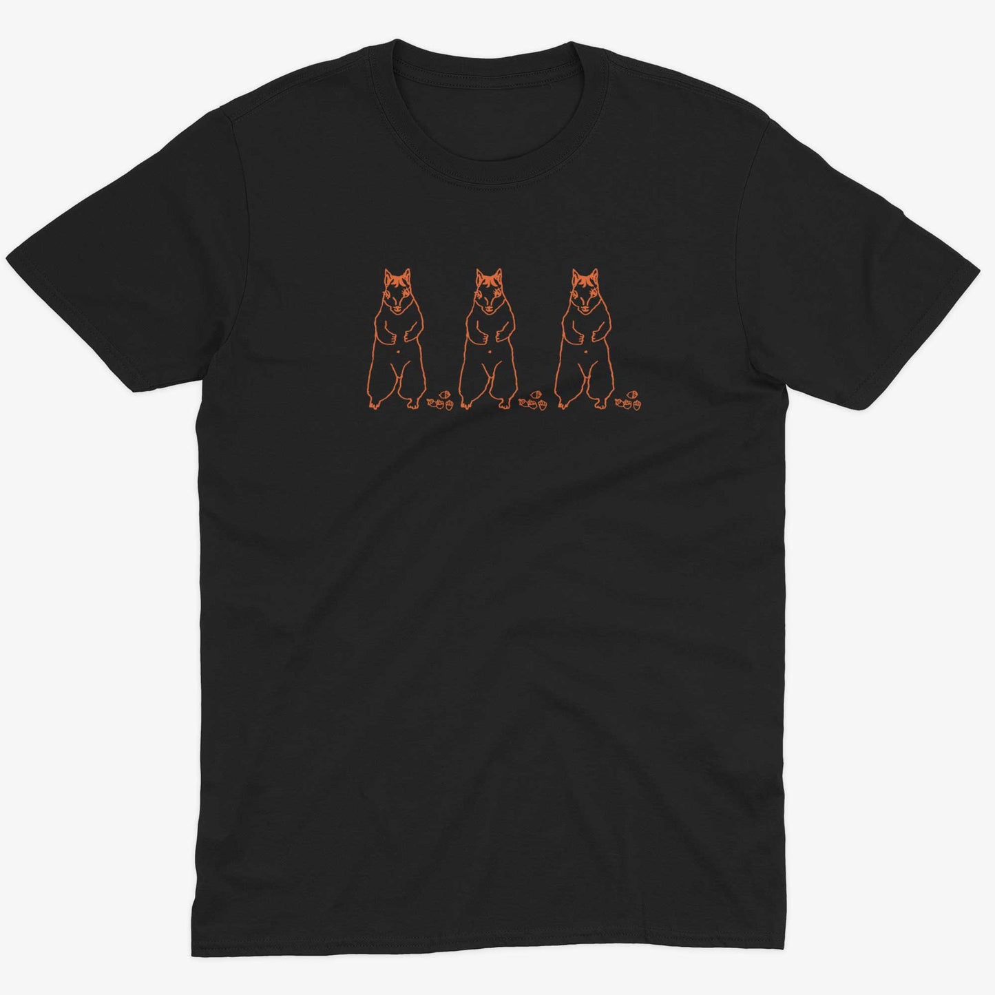 Cute Dancing Squirrels With Nuts Unisex Or Women's Cotton T-shirt-Black-Unisex