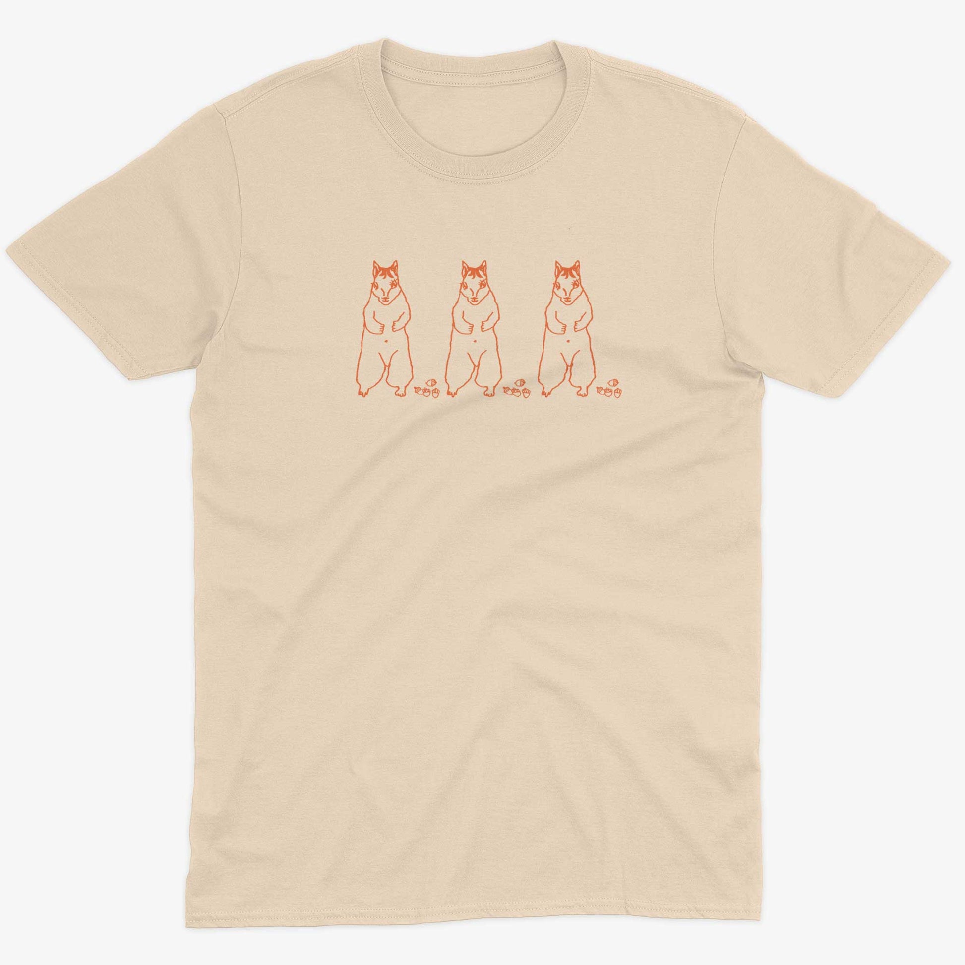 Cute Dancing Squirrels With Nuts Unisex Or Women's Cotton T-shirt-Organic Natural-Unisex