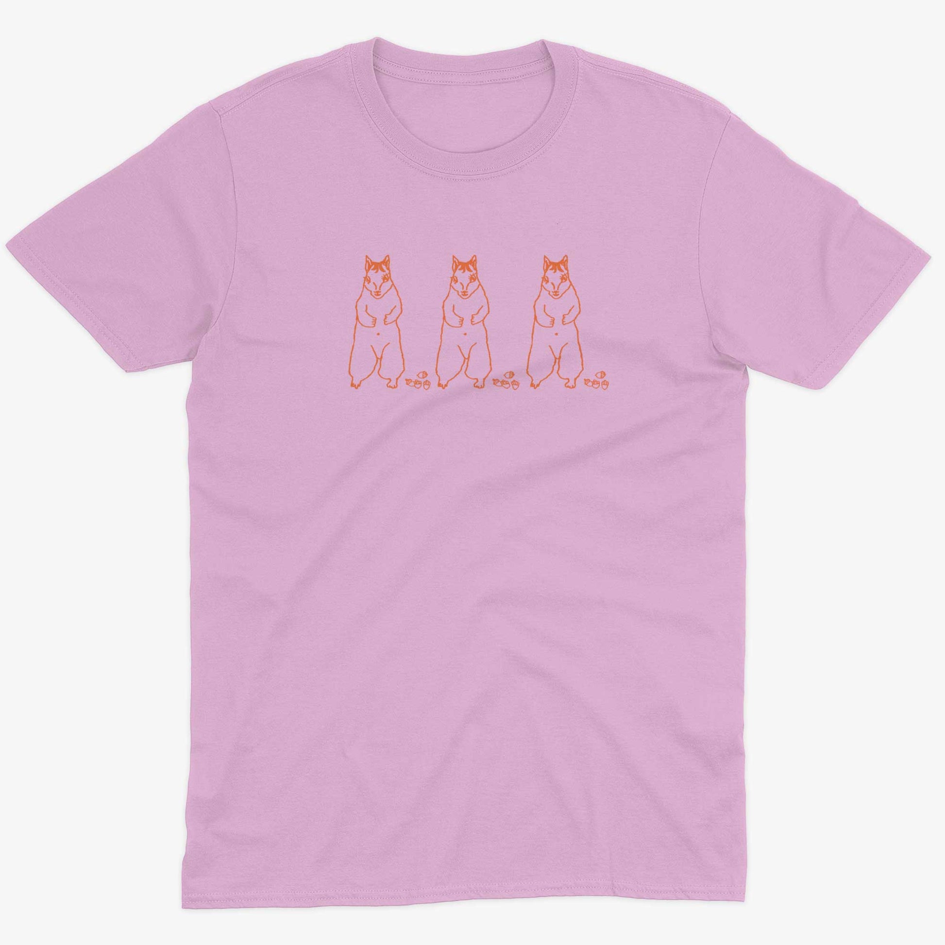 Cute Dancing Squirrels With Nuts Unisex Or Women's Cotton T-shirt-Pink-Unisex