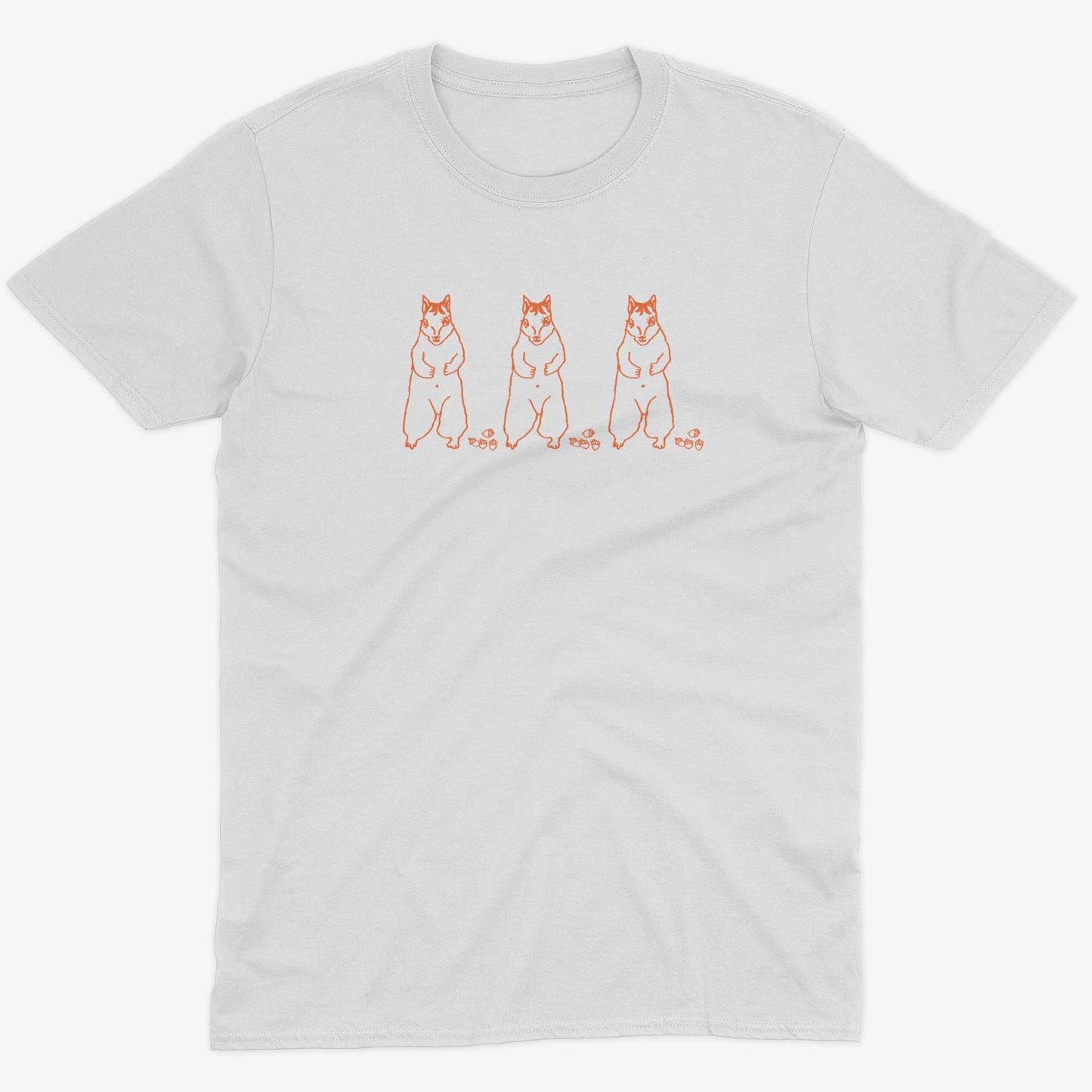 Cute Dancing Squirrels With Nuts Unisex Or Women's Cotton T-shirt-White-Unisex