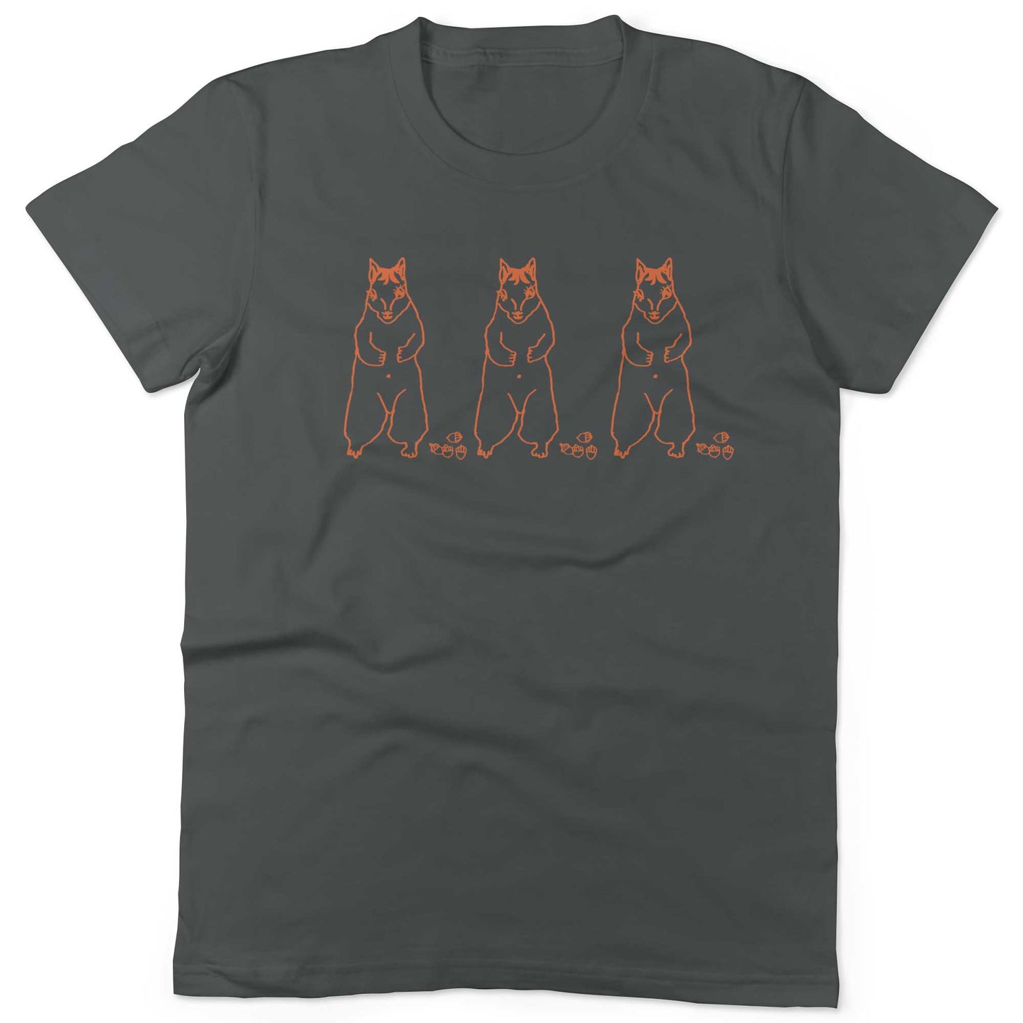 Cute Dancing Squirrels With Nuts Unisex Or Women's Cotton T-shirt-Asphalt-Woman