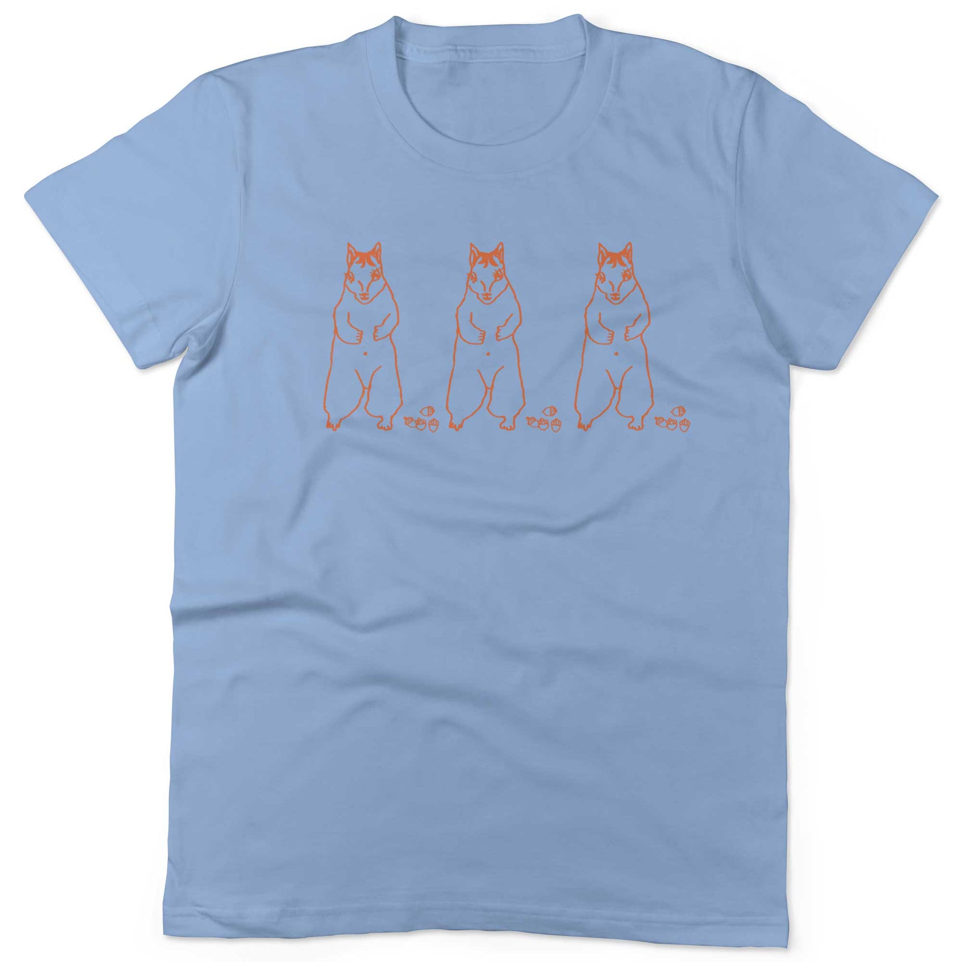 Cute Dancing Squirrels With Nuts Unisex Or Women's Cotton T-shirt-Baby Blue-Woman
