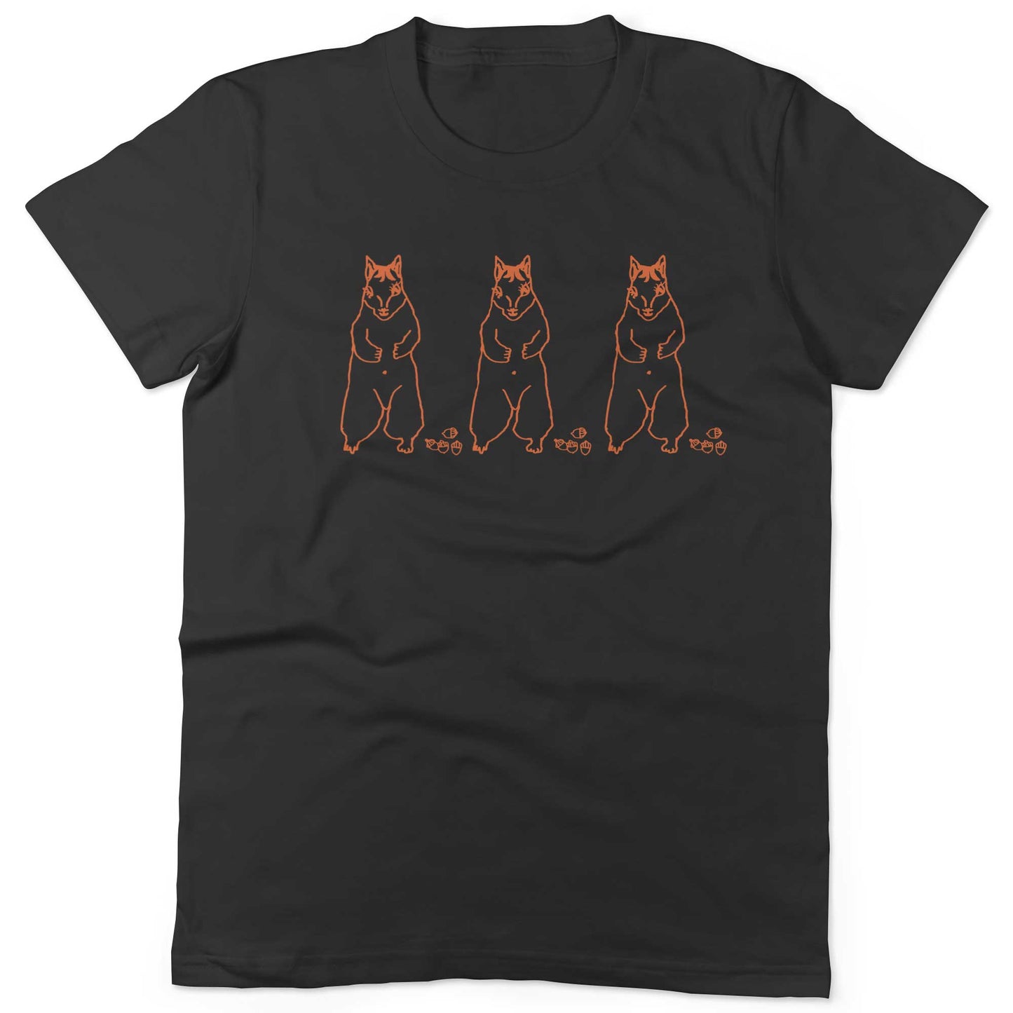 Cute Dancing Squirrels With Nuts Unisex Or Women's Cotton T-shirt-Black-Woman