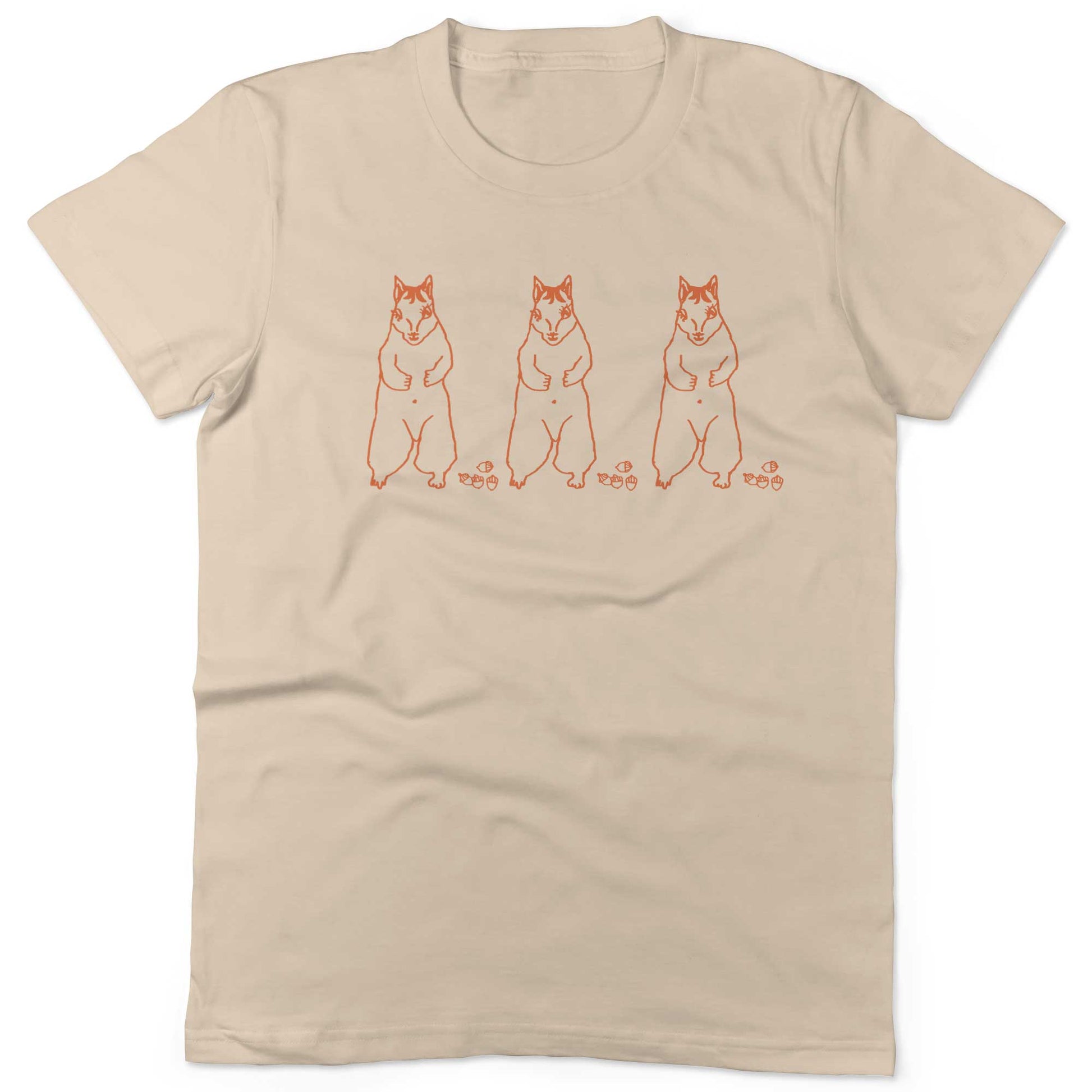 Cute Dancing Squirrels With Nuts Unisex Or Women's Cotton T-shirt-Organic Natural-Woman