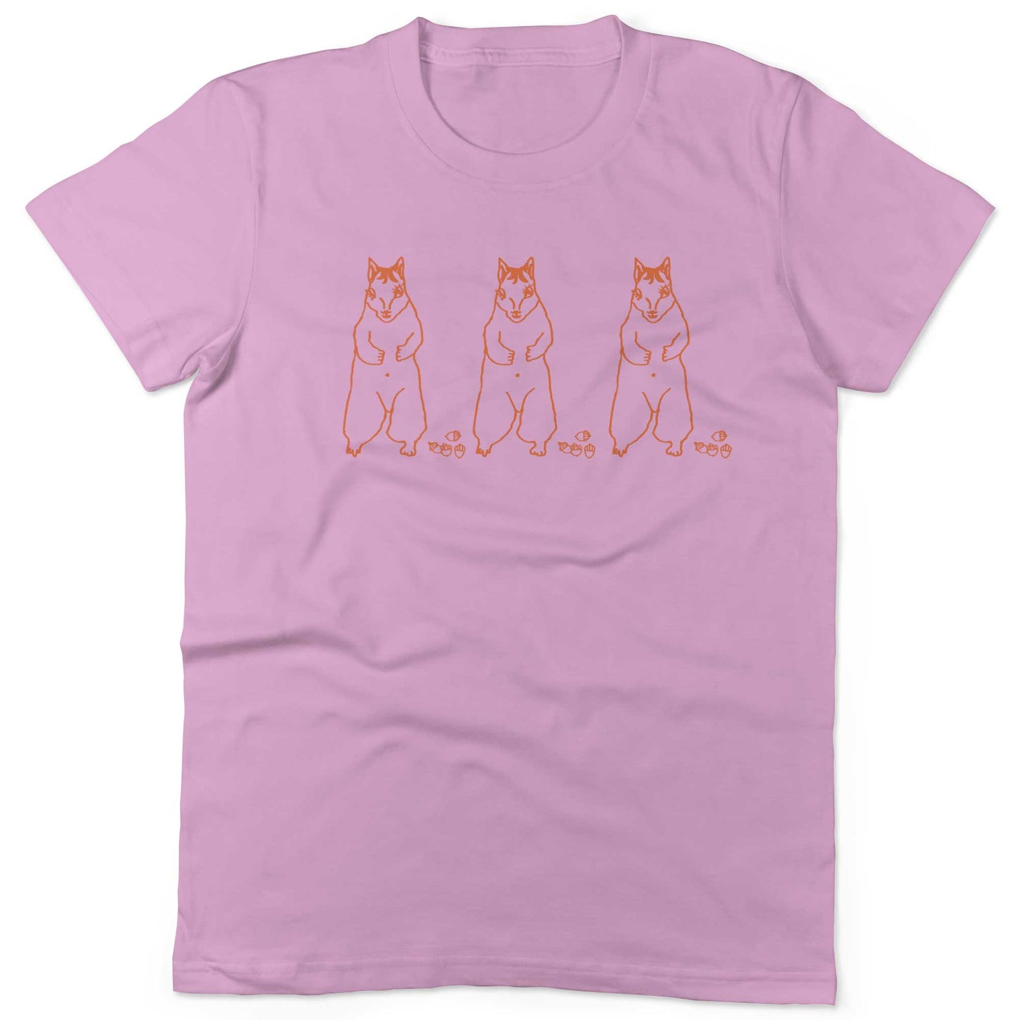 Cute Dancing Squirrels With Nuts Unisex Or Women's Cotton T-shirt-Pink-Woman