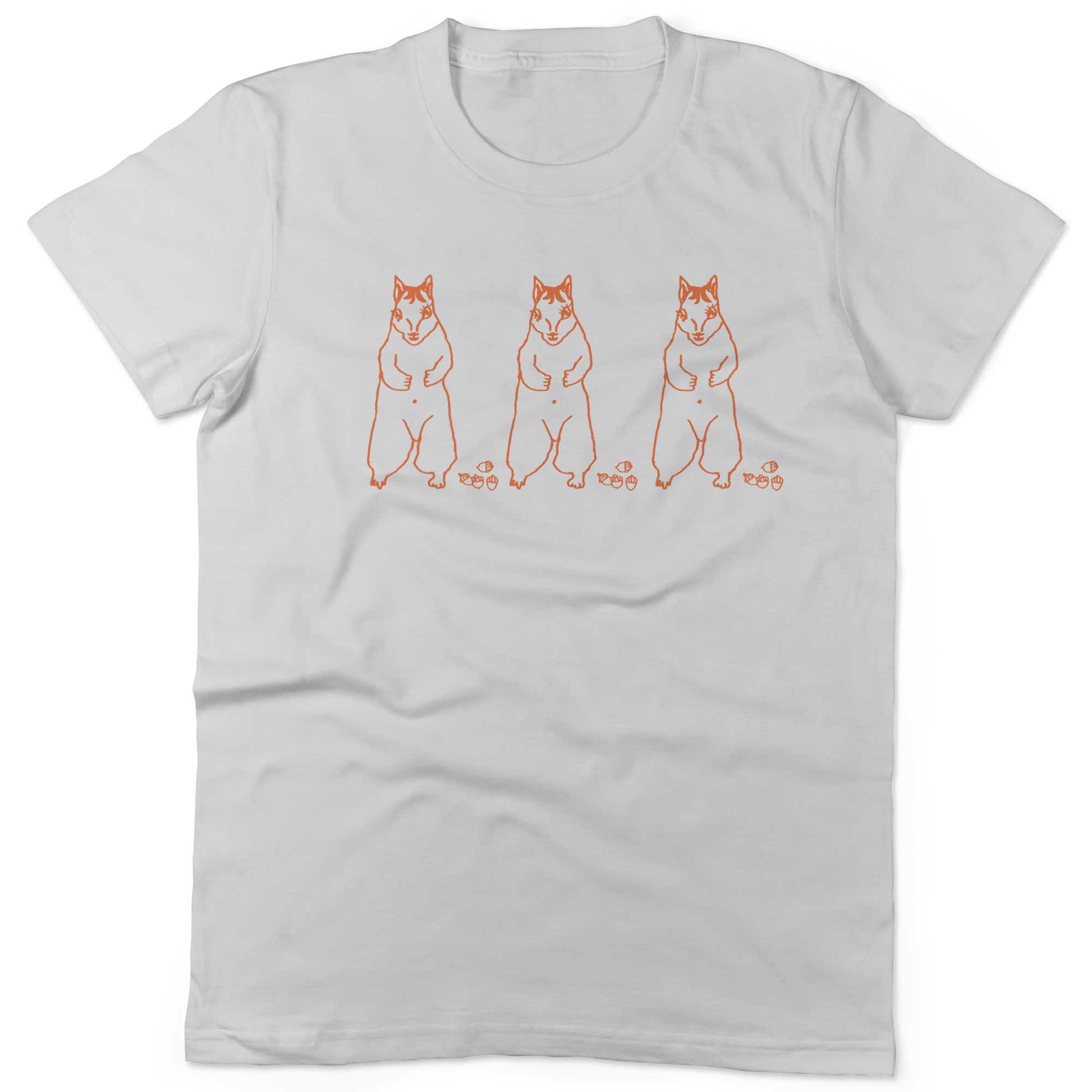 Cute Dancing Squirrels With Nuts Unisex Or Women's Cotton T-shirt-White-Woman