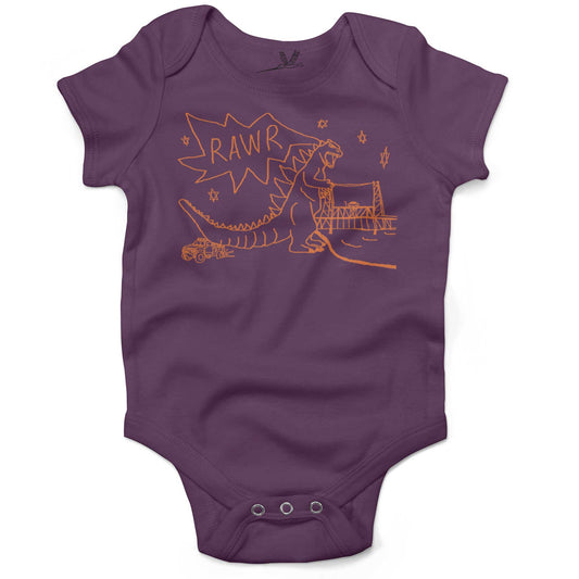 RAWR Dinosaur Infant Bodysuit or Raglan Tee-Organic Purple-3-6 months
