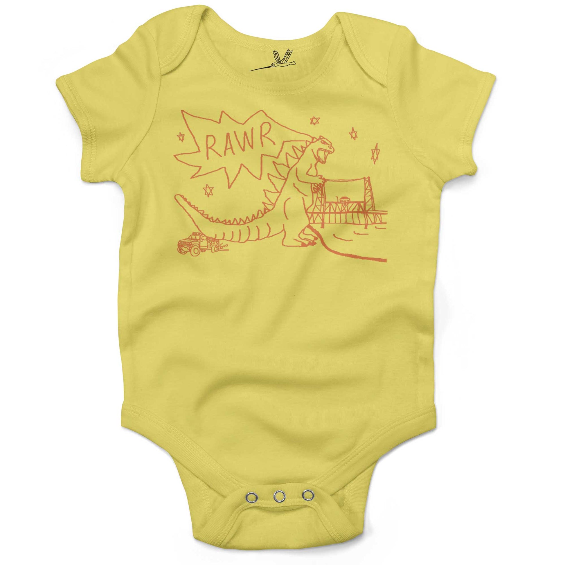 RAWR Dinosaur Infant Bodysuit or Raglan Tee-Yellow-3-6 months