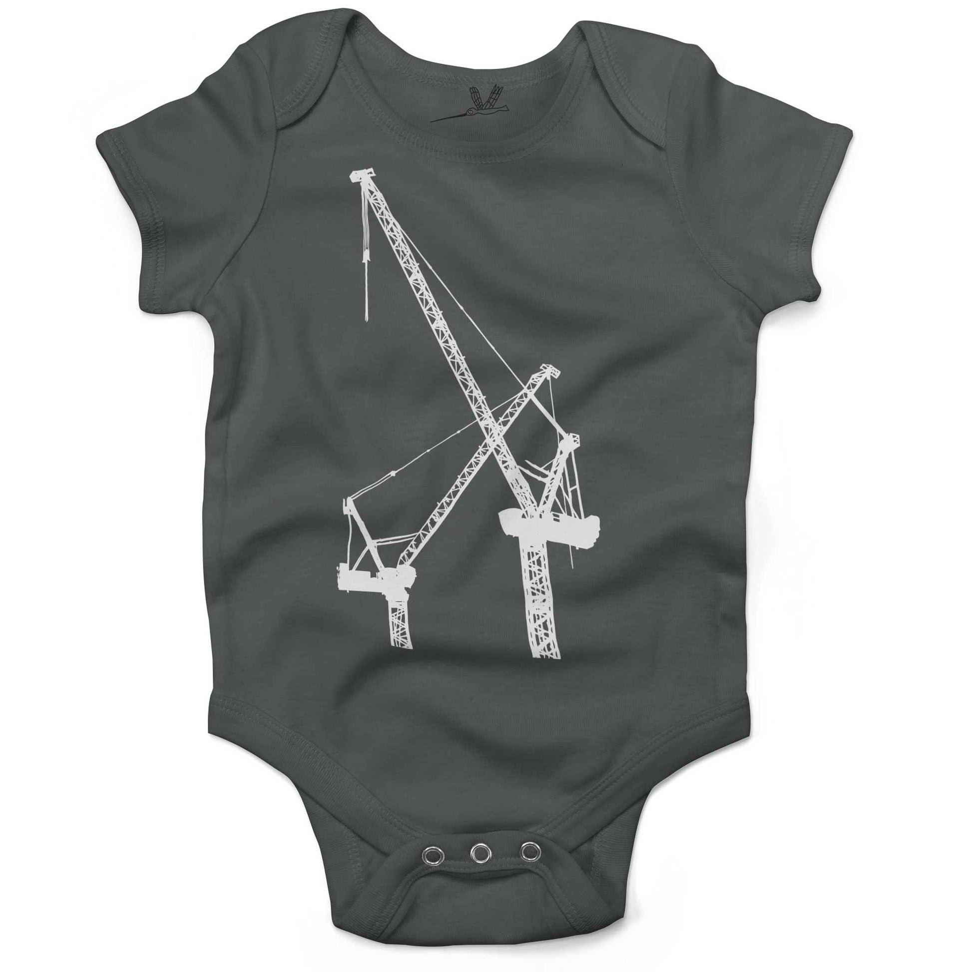 Construction Cranes Infant Bodysuit or Raglan Tee-Organic Asphalt-3-6 months