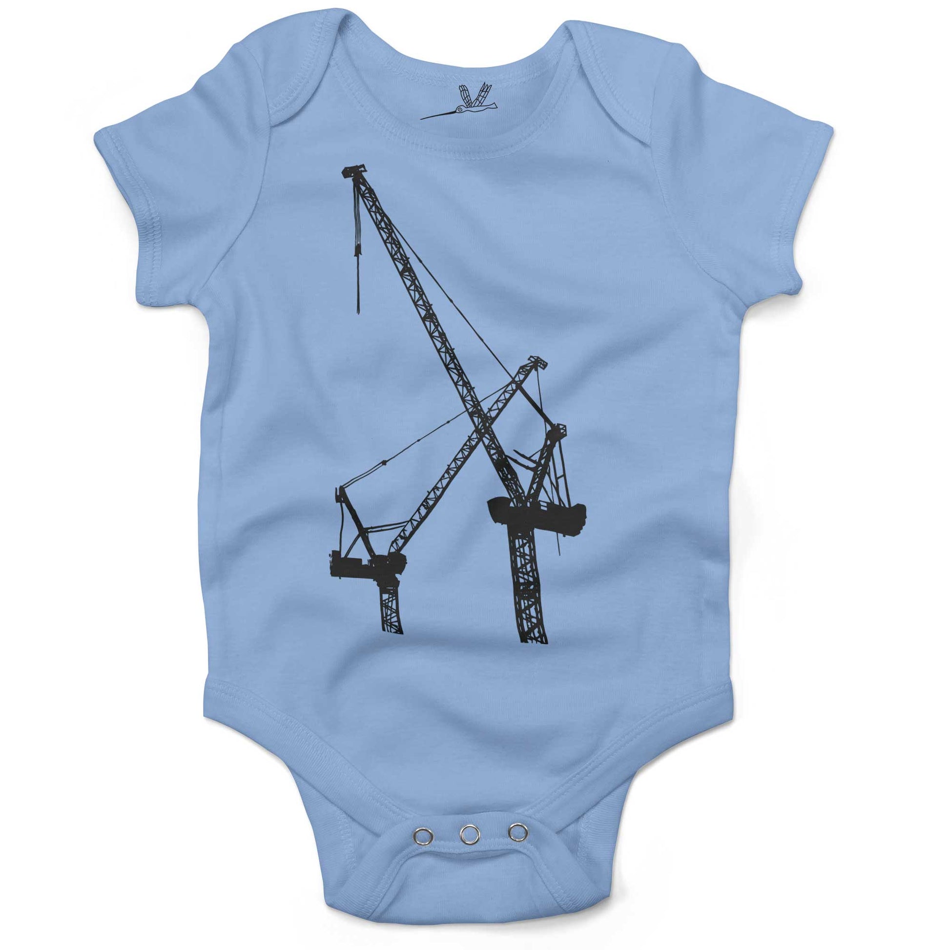 Construction Cranes Infant Bodysuit or Raglan Tee-Organic Baby Blue-3-6 months
