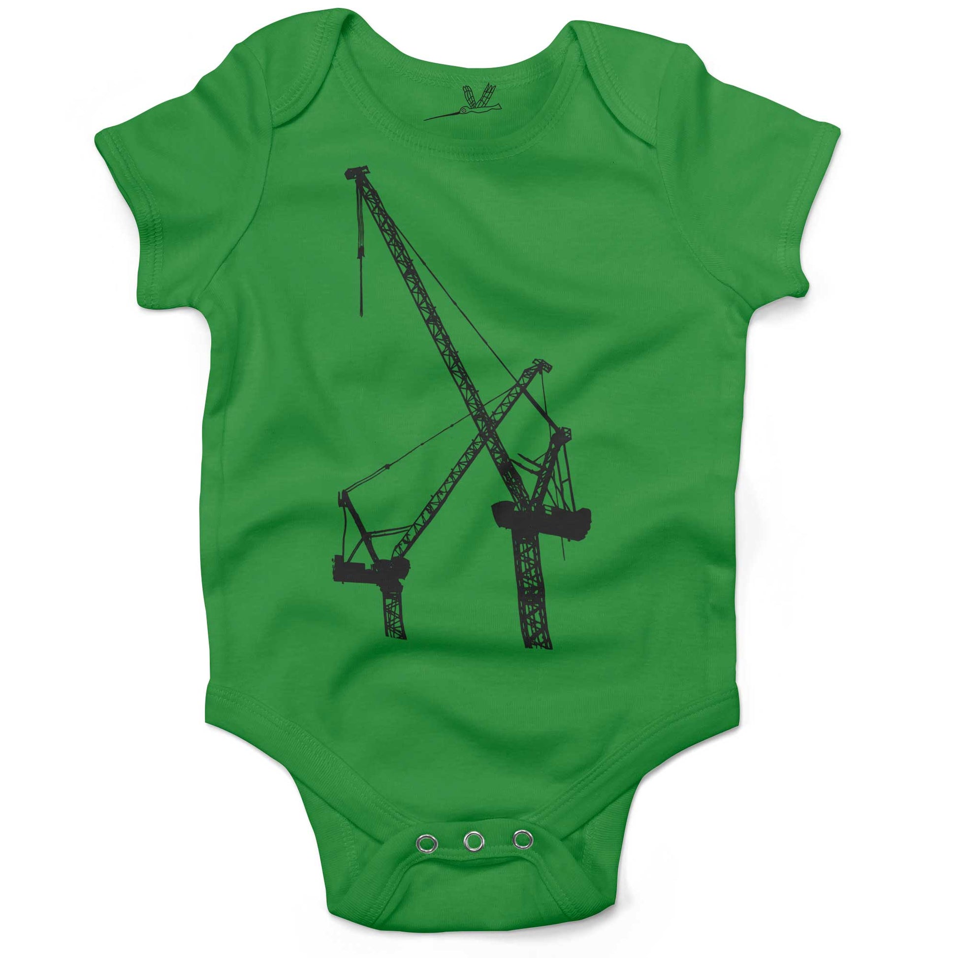 Construction Cranes Infant Bodysuit or Raglan Tee-Grass Green-3-6 months