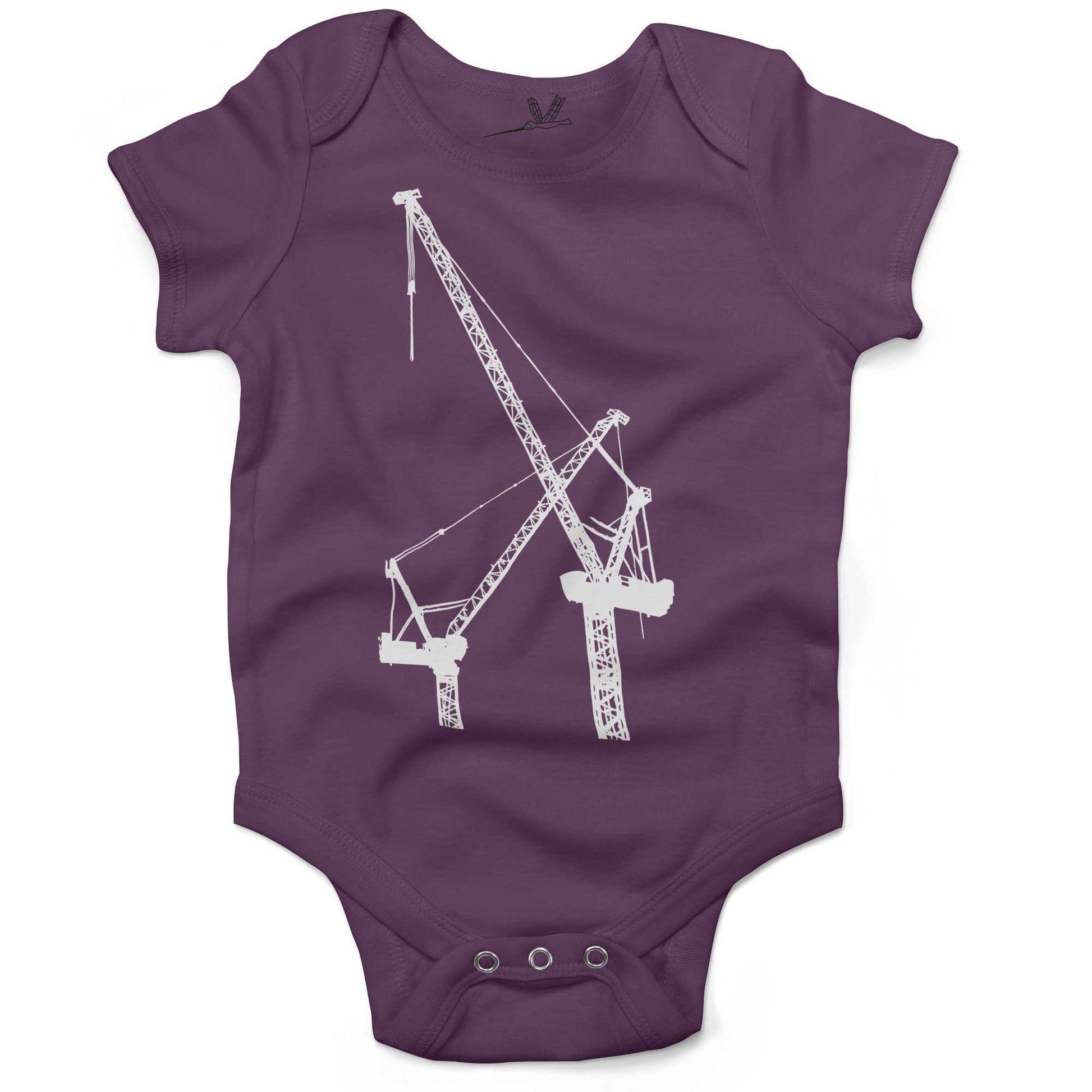 Construction Cranes Infant Bodysuit or Raglan Tee-Organic Purple-3-6 months