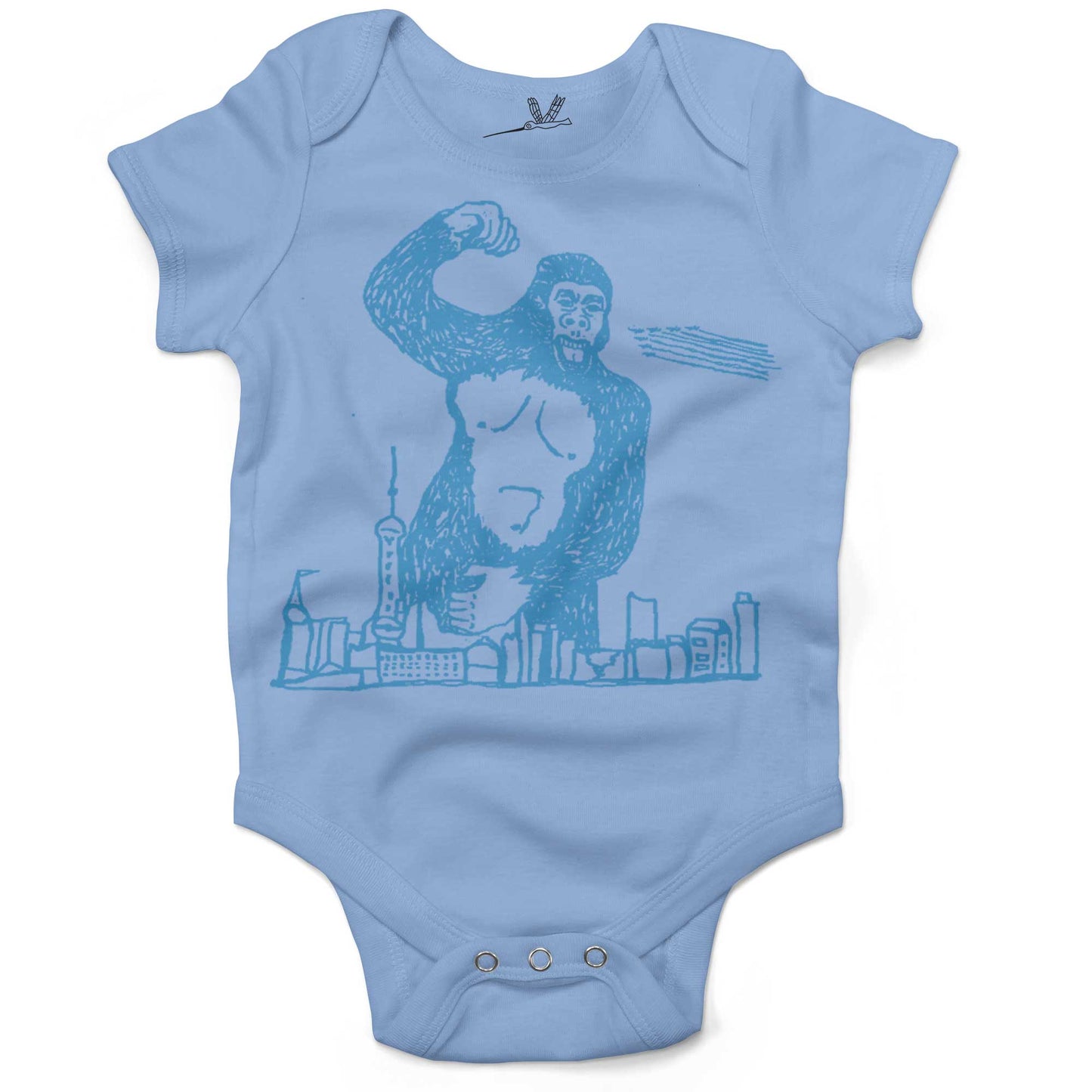 Giant Gorilla Drawing Infant Bodysuit or Raglan Tee-Organic Baby Blue-3-6 months