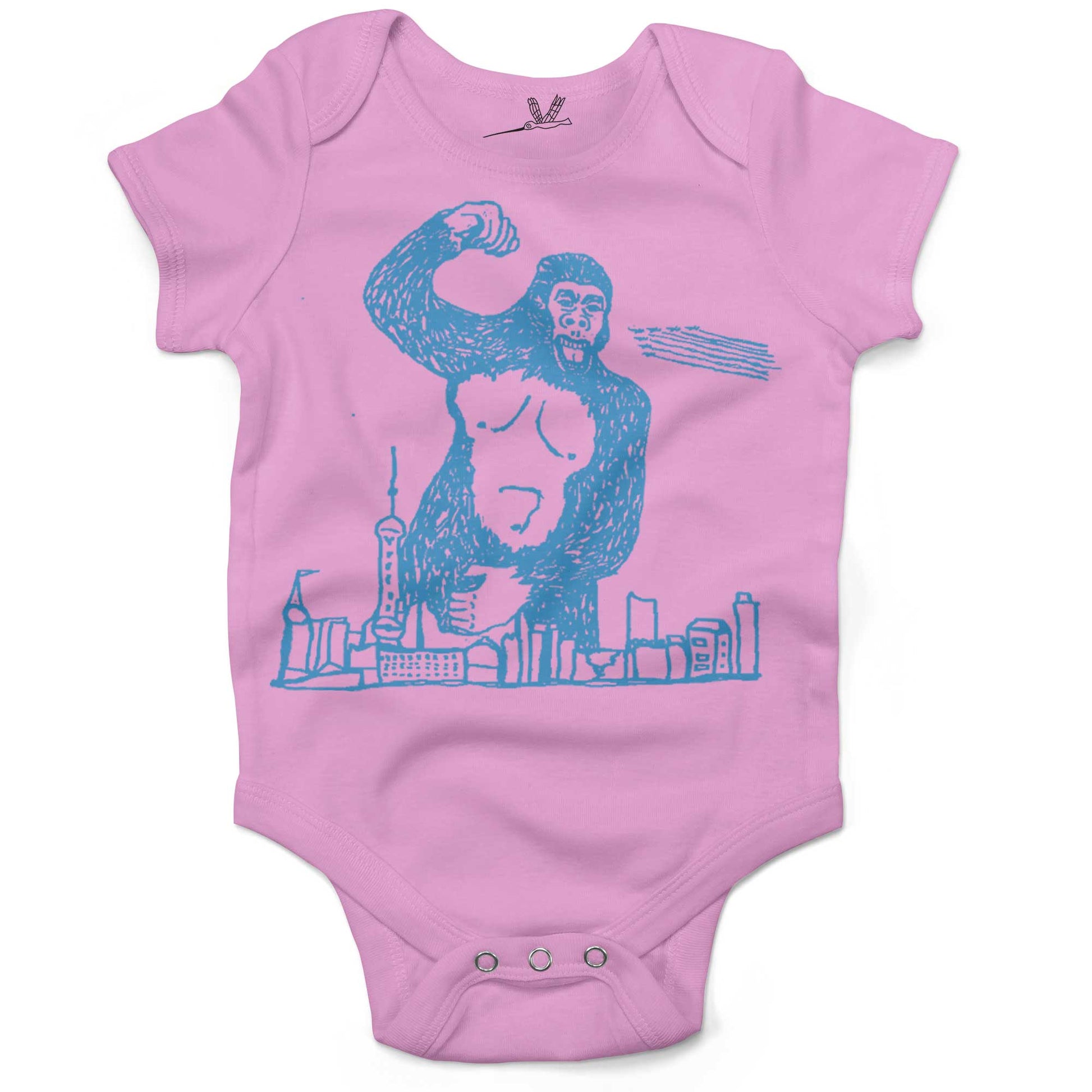 Giant Gorilla Drawing Infant Bodysuit or Raglan Tee-Organic Pink-3-6 months