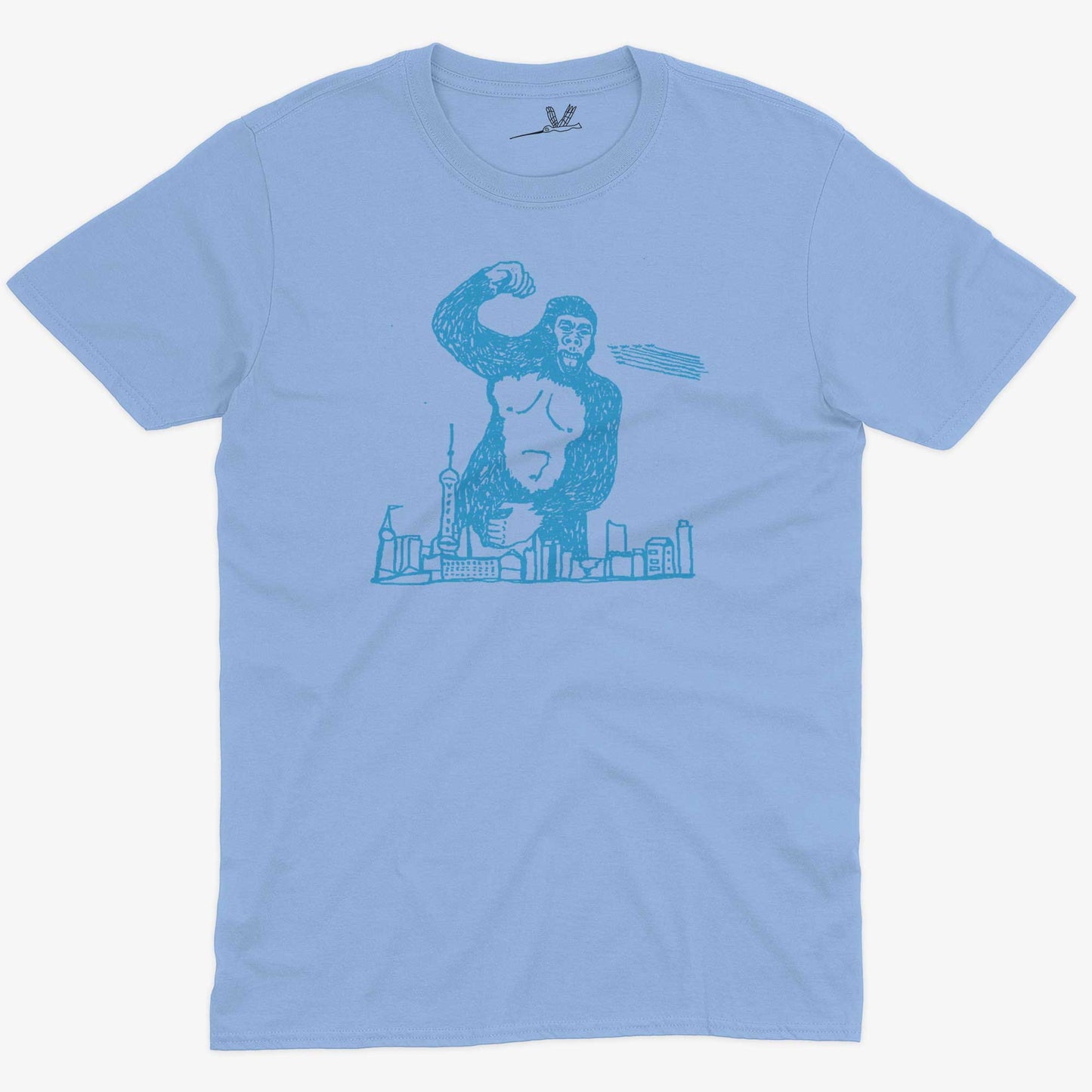 Giant Gorilla Drawing Unisex Or Women's Cotton T-shirt-Baby Blue-Unisex