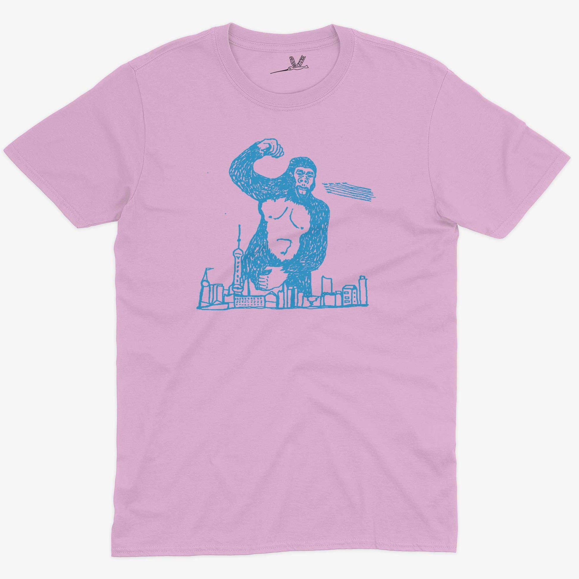 Giant Gorilla Drawing Unisex Or Women's Cotton T-shirt-Pink-Unisex