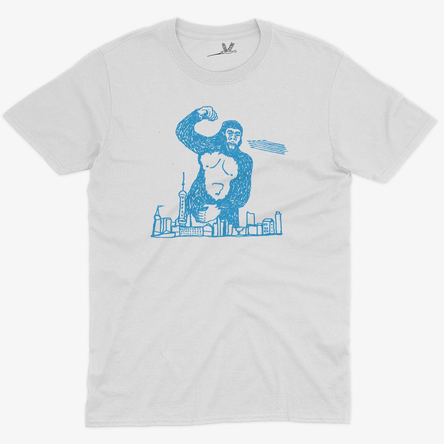 Giant Gorilla Drawing Unisex Or Women's Cotton T-shirt-White-Unisex