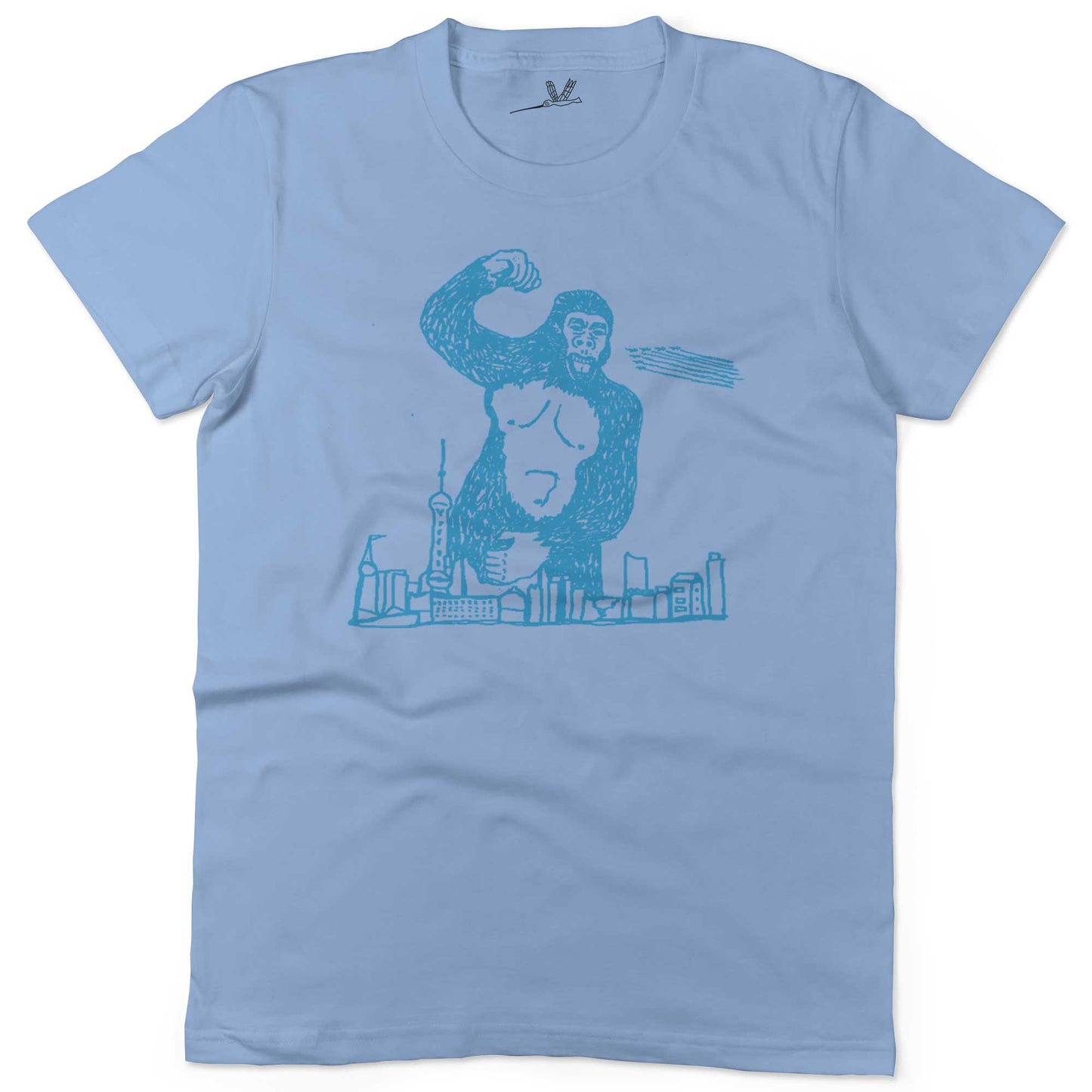 Giant Gorilla Drawing Unisex Or Women's Cotton T-shirt-Baby Blue-Woman