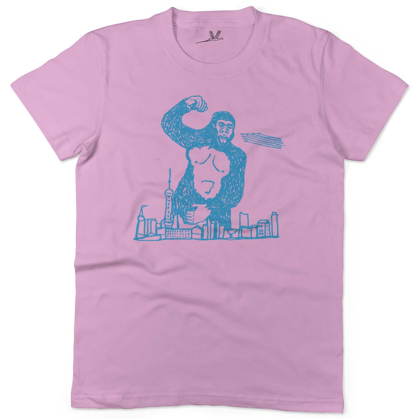 Giant Gorilla Drawing Unisex Or Women's Cotton T-shirt-Pink-Woman
