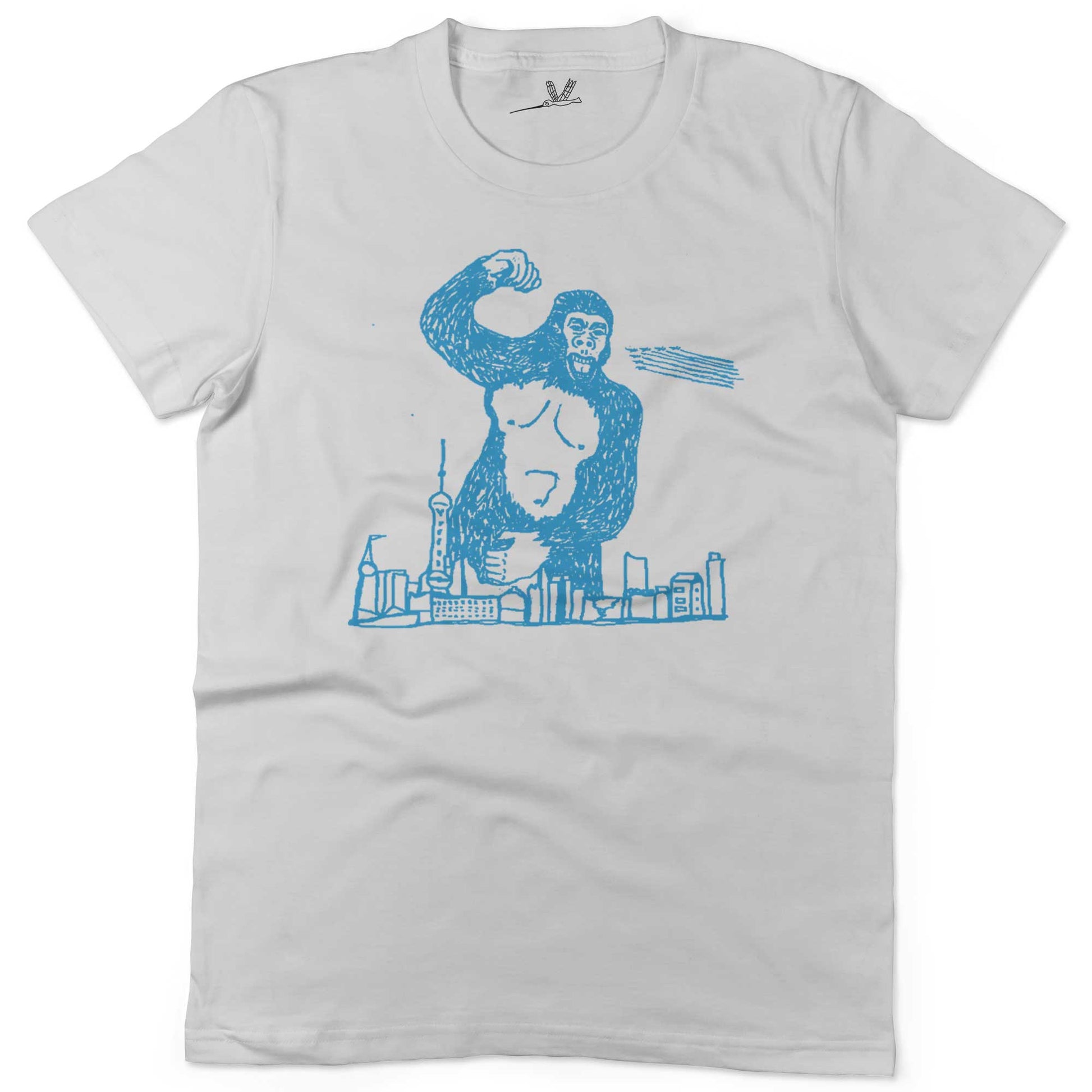 Giant Gorilla Drawing Unisex Or Women's Cotton T-shirt-White-Woman