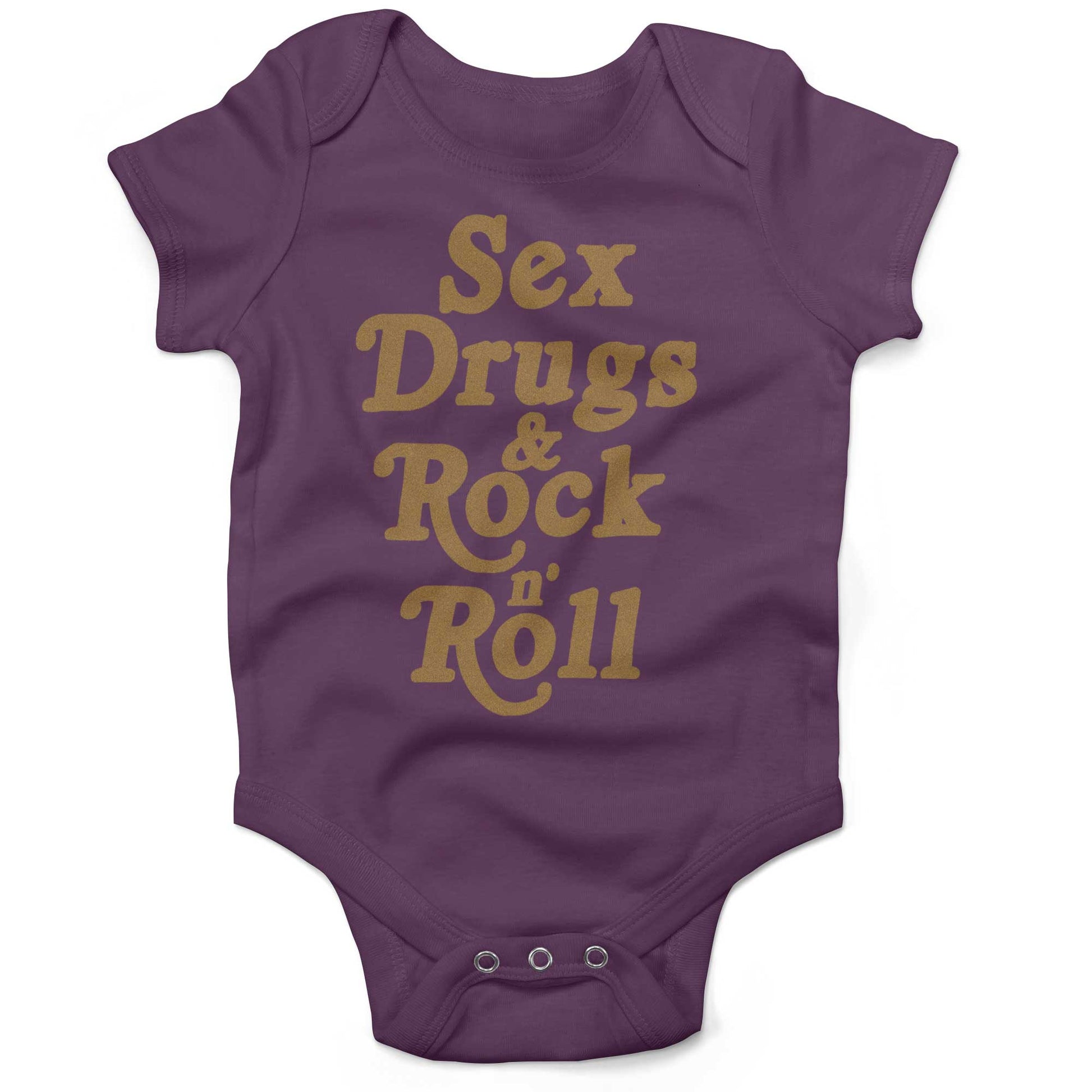 Sex, Drugs & Rock 'n Roll Infant Bodysuit or Raglan Baby Tee-Organic Purple-3-6 months